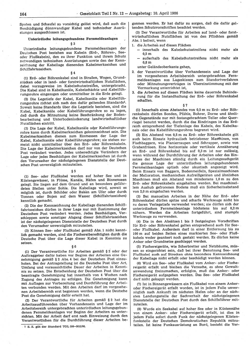 Gesetzblatt (GBl.) der Deutschen Demokratischen Republik (DDR) Teil Ⅰ 1986, Seite 164 (GBl. DDR Ⅰ 1986, S. 164)