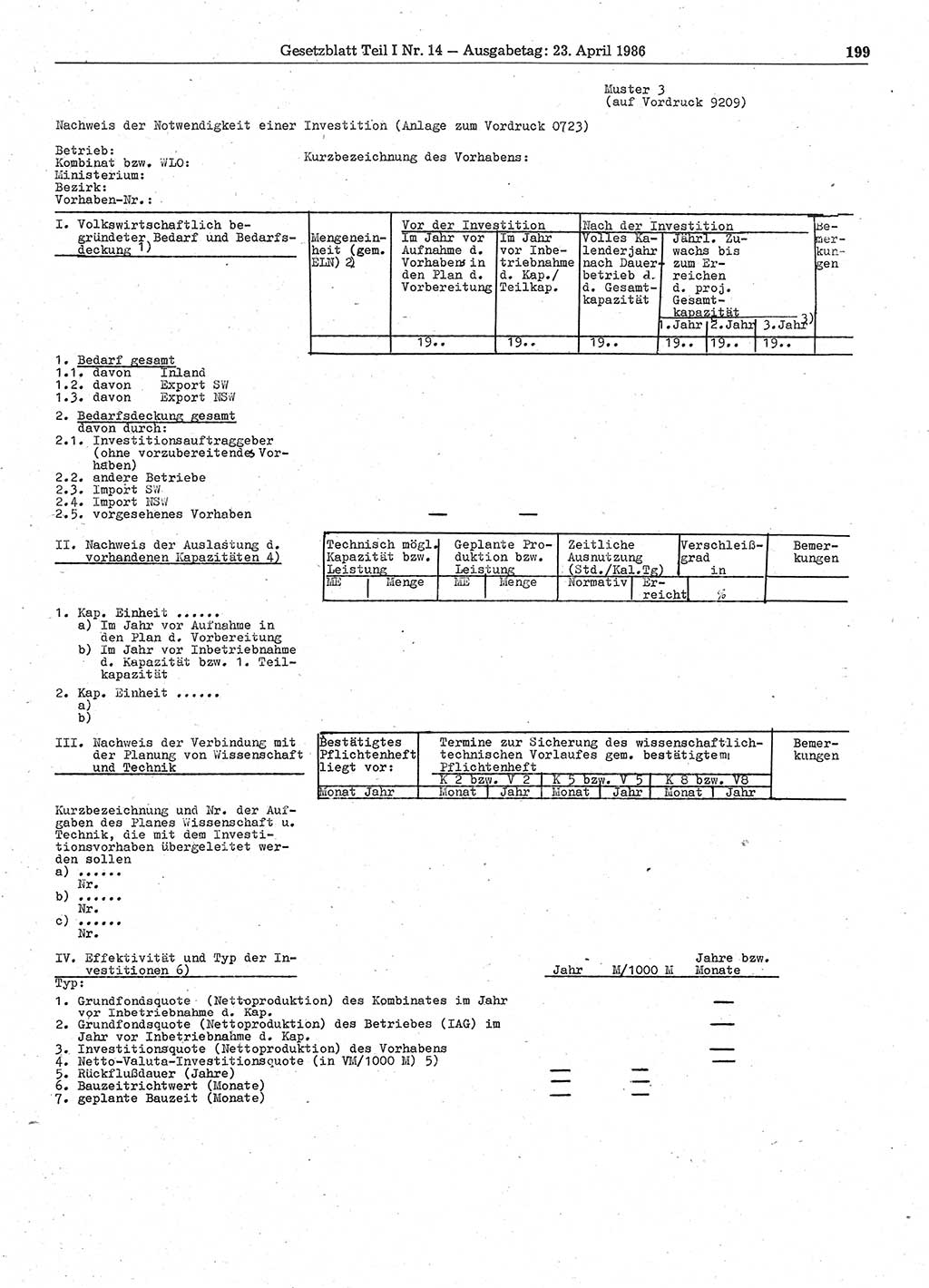 Gesetzblatt (GBl.) der Deutschen Demokratischen Republik (DDR) Teil Ⅰ 1986, Seite 199 (GBl. DDR Ⅰ 1986, S. 199)