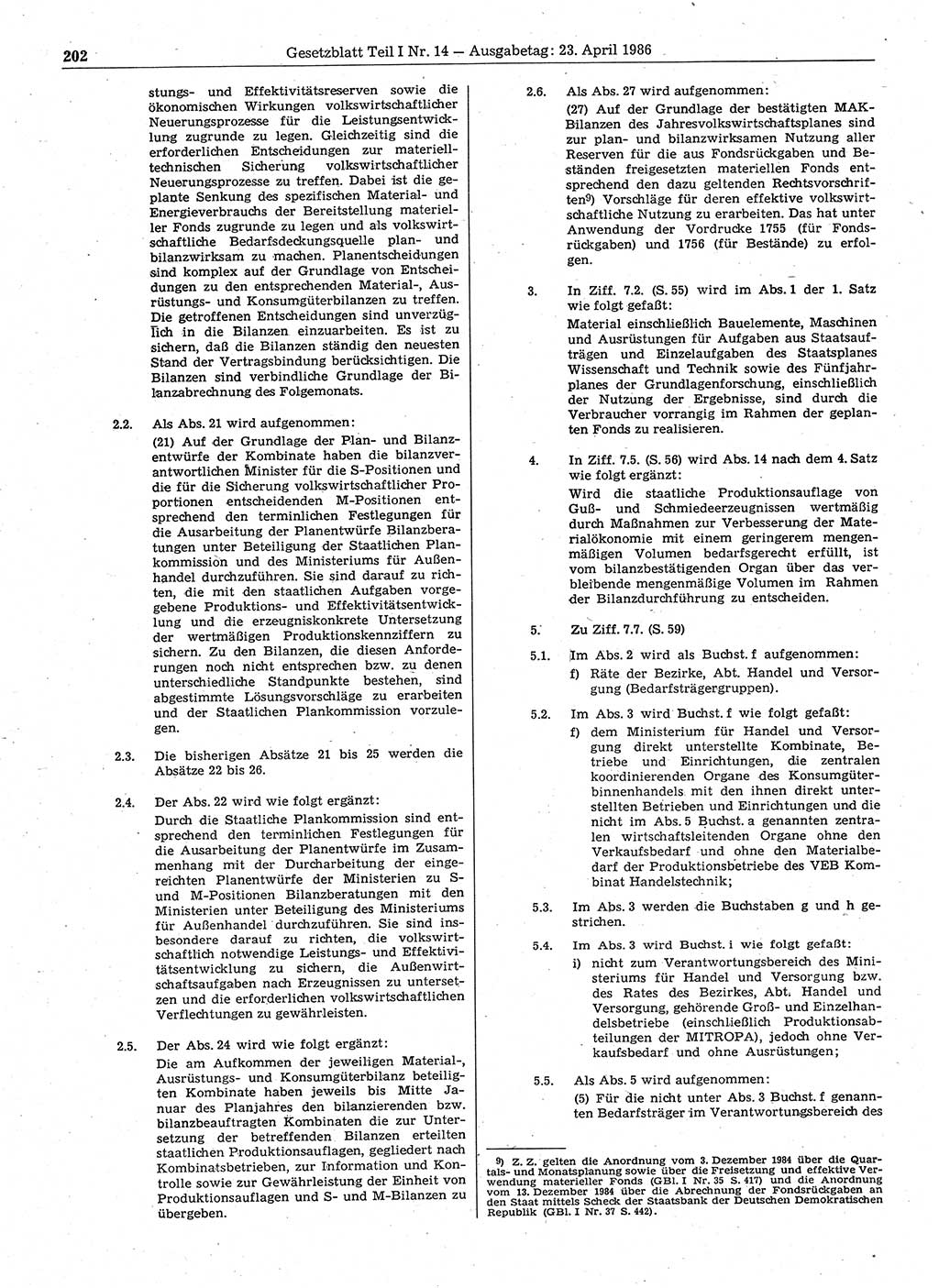 Gesetzblatt (GBl.) der Deutschen Demokratischen Republik (DDR) Teil Ⅰ 1986, Seite 202 (GBl. DDR Ⅰ 1986, S. 202)