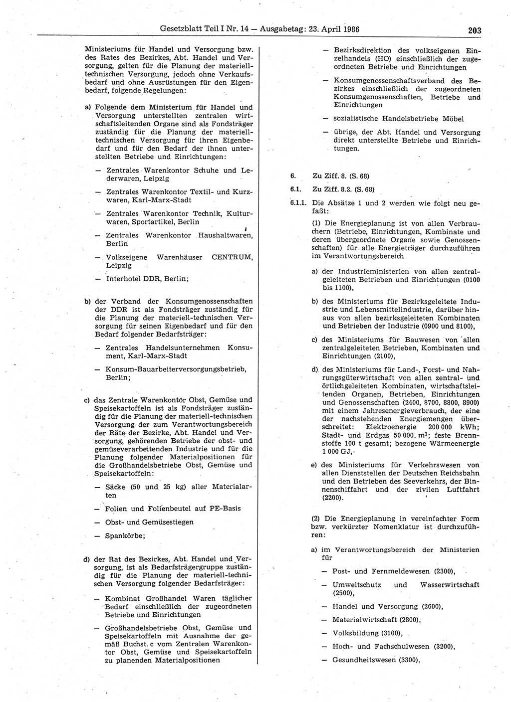 Gesetzblatt (GBl.) der Deutschen Demokratischen Republik (DDR) Teil Ⅰ 1986, Seite 203 (GBl. DDR Ⅰ 1986, S. 203)