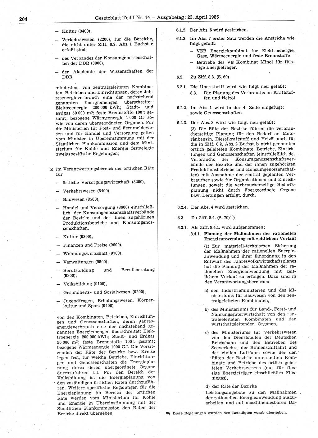 Gesetzblatt (GBl.) der Deutschen Demokratischen Republik (DDR) Teil Ⅰ 1986, Seite 204 (GBl. DDR Ⅰ 1986, S. 204)