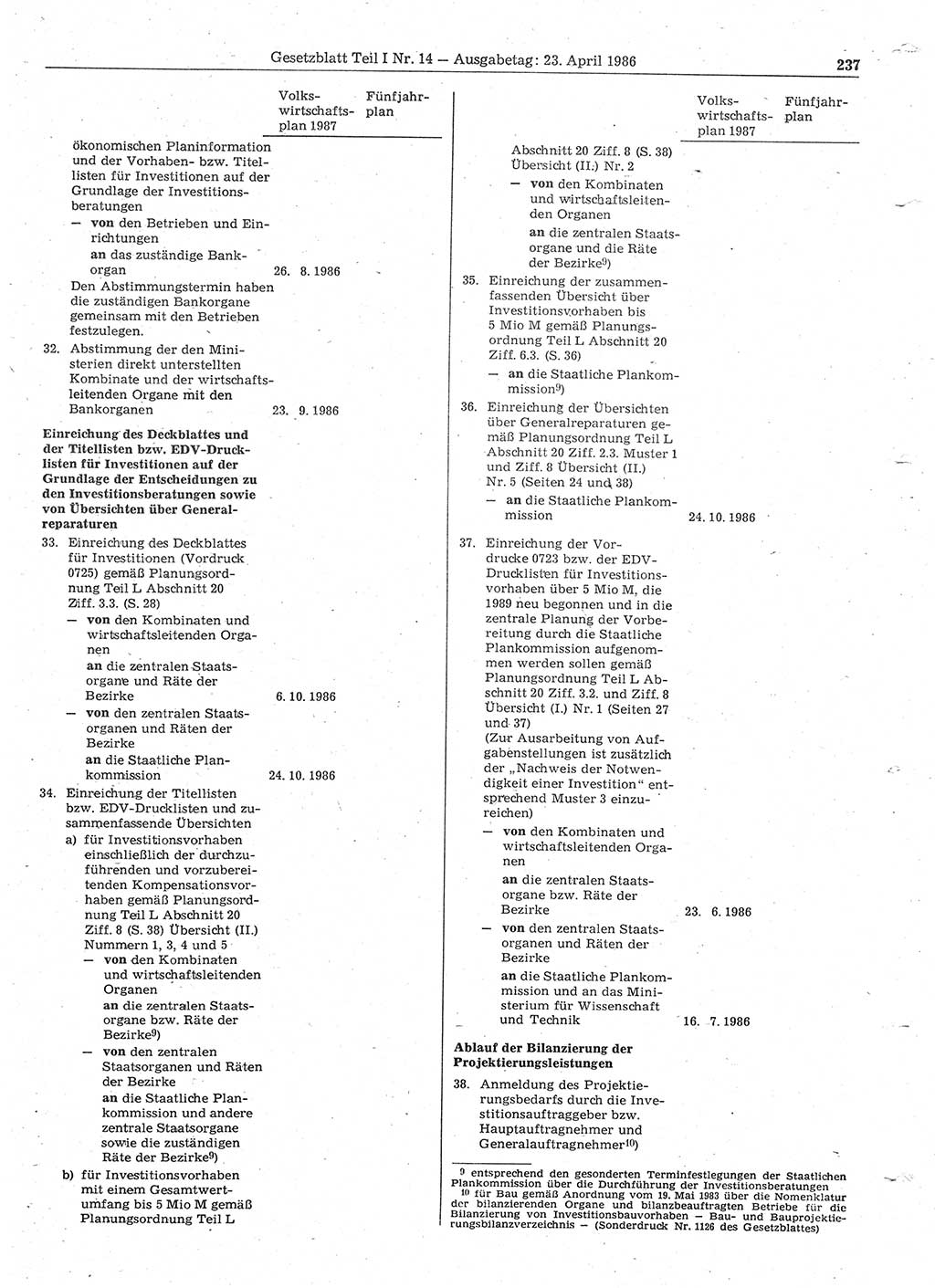 Gesetzblatt (GBl.) der Deutschen Demokratischen Republik (DDR) Teil Ⅰ 1986, Seite 237 (GBl. DDR Ⅰ 1986, S. 237)