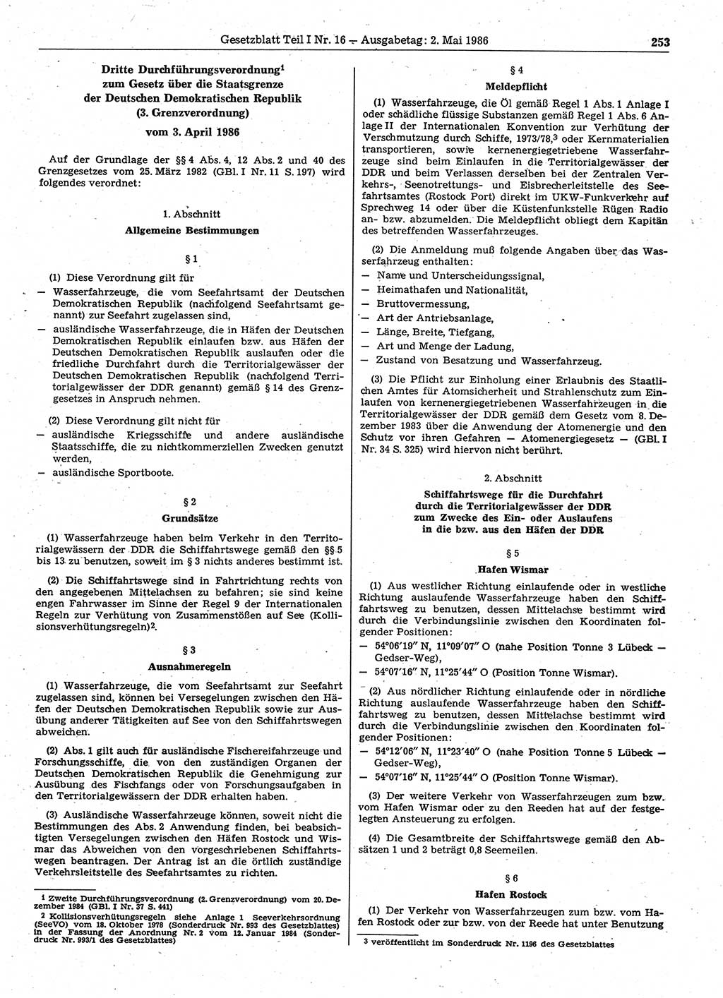Gesetzblatt (GBl.) der Deutschen Demokratischen Republik (DDR) Teil Ⅰ 1986, Seite 253 (GBl. DDR Ⅰ 1986, S. 253)