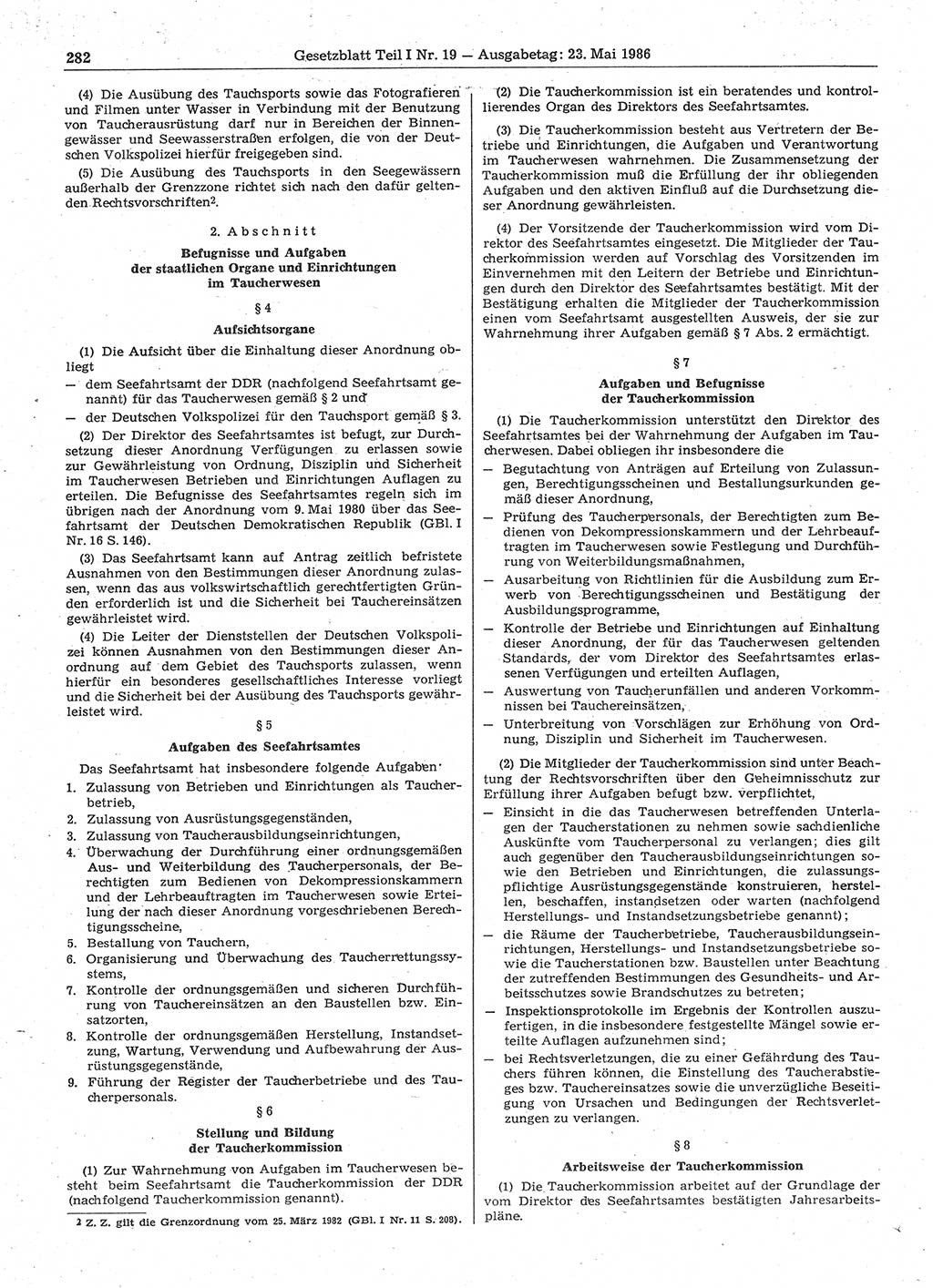 Gesetzblatt (GBl.) der Deutschen Demokratischen Republik (DDR) Teil Ⅰ 1986, Seite 282 (GBl. DDR Ⅰ 1986, S. 282)