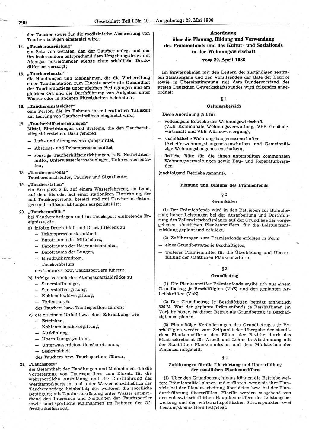 Gesetzblatt (GBl.) der Deutschen Demokratischen Republik (DDR) Teil Ⅰ 1986, Seite 290 (GBl. DDR Ⅰ 1986, S. 290)