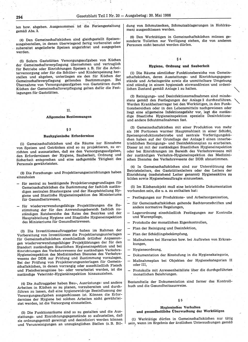Gesetzblatt (GBl.) der Deutschen Demokratischen Republik (DDR) Teil Ⅰ 1986, Seite 294 (GBl. DDR Ⅰ 1986, S. 294)