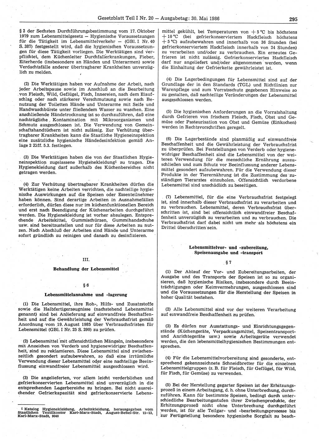 Gesetzblatt (GBl.) der Deutschen Demokratischen Republik (DDR) Teil Ⅰ 1986, Seite 295 (GBl. DDR Ⅰ 1986, S. 295)
