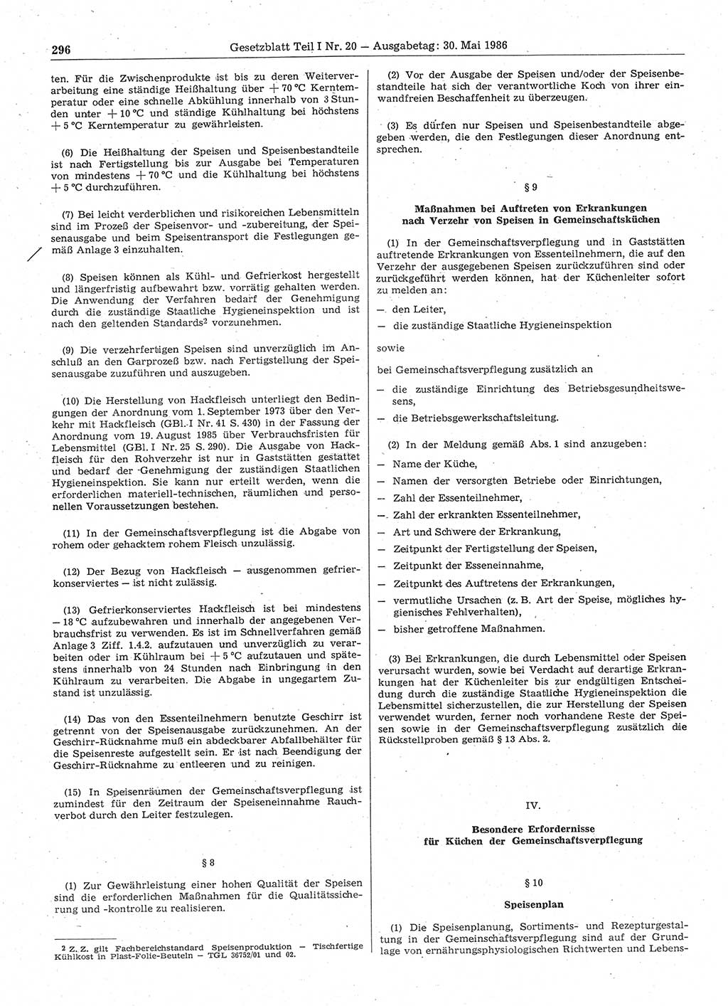 Gesetzblatt (GBl.) der Deutschen Demokratischen Republik (DDR) Teil Ⅰ 1986, Seite 296 (GBl. DDR Ⅰ 1986, S. 296)