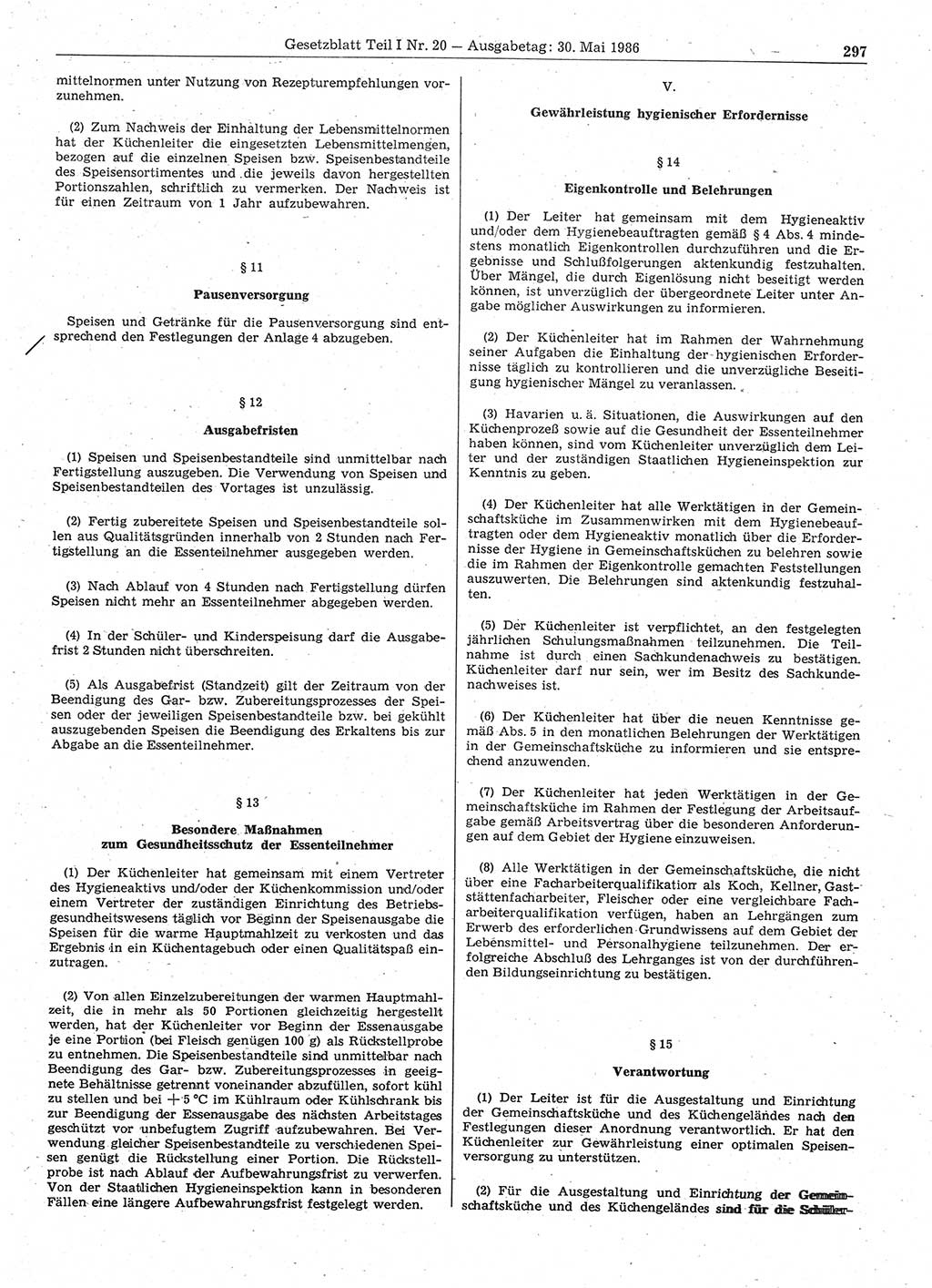 Gesetzblatt (GBl.) der Deutschen Demokratischen Republik (DDR) Teil Ⅰ 1986, Seite 297 (GBl. DDR Ⅰ 1986, S. 297)