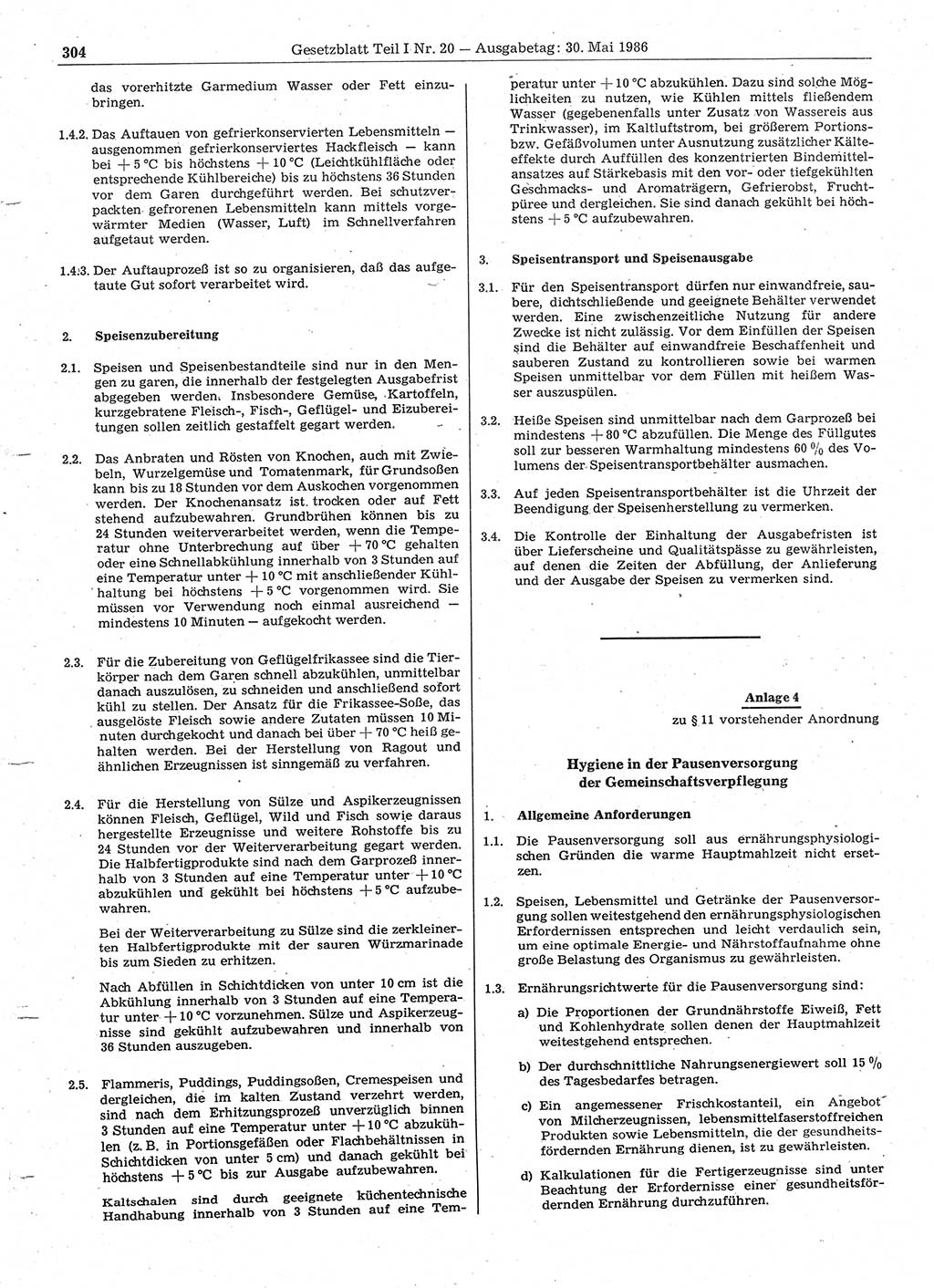 Gesetzblatt (GBl.) der Deutschen Demokratischen Republik (DDR) Teil Ⅰ 1986, Seite 304 (GBl. DDR Ⅰ 1986, S. 304)