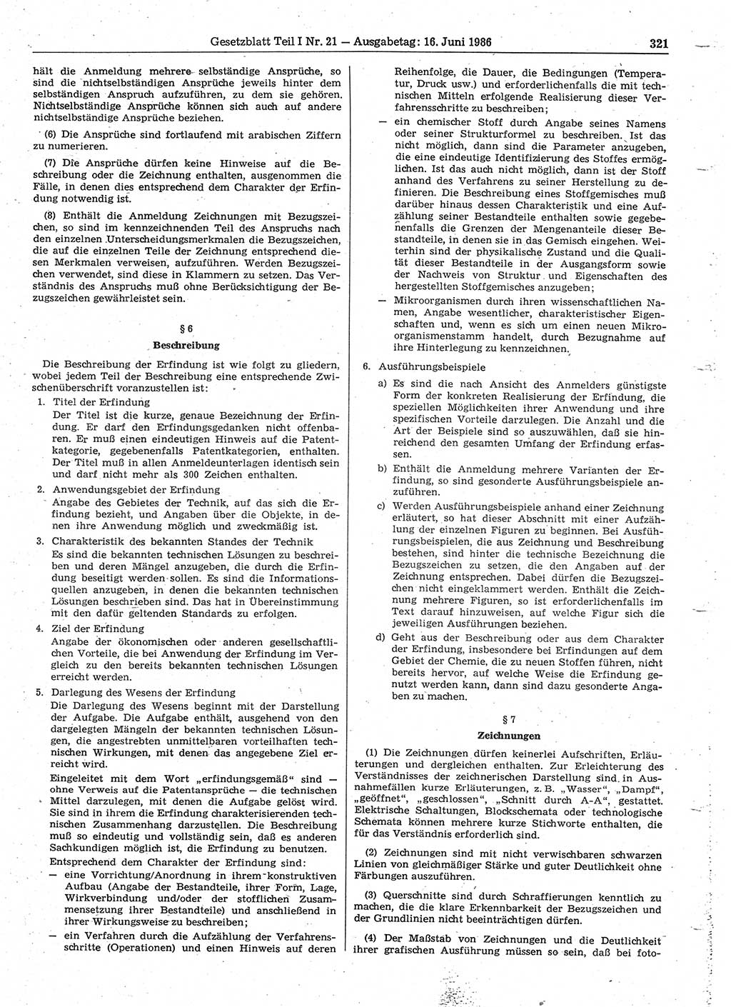 Gesetzblatt (GBl.) der Deutschen Demokratischen Republik (DDR) Teil Ⅰ 1986, Seite 321 (GBl. DDR Ⅰ 1986, S. 321)