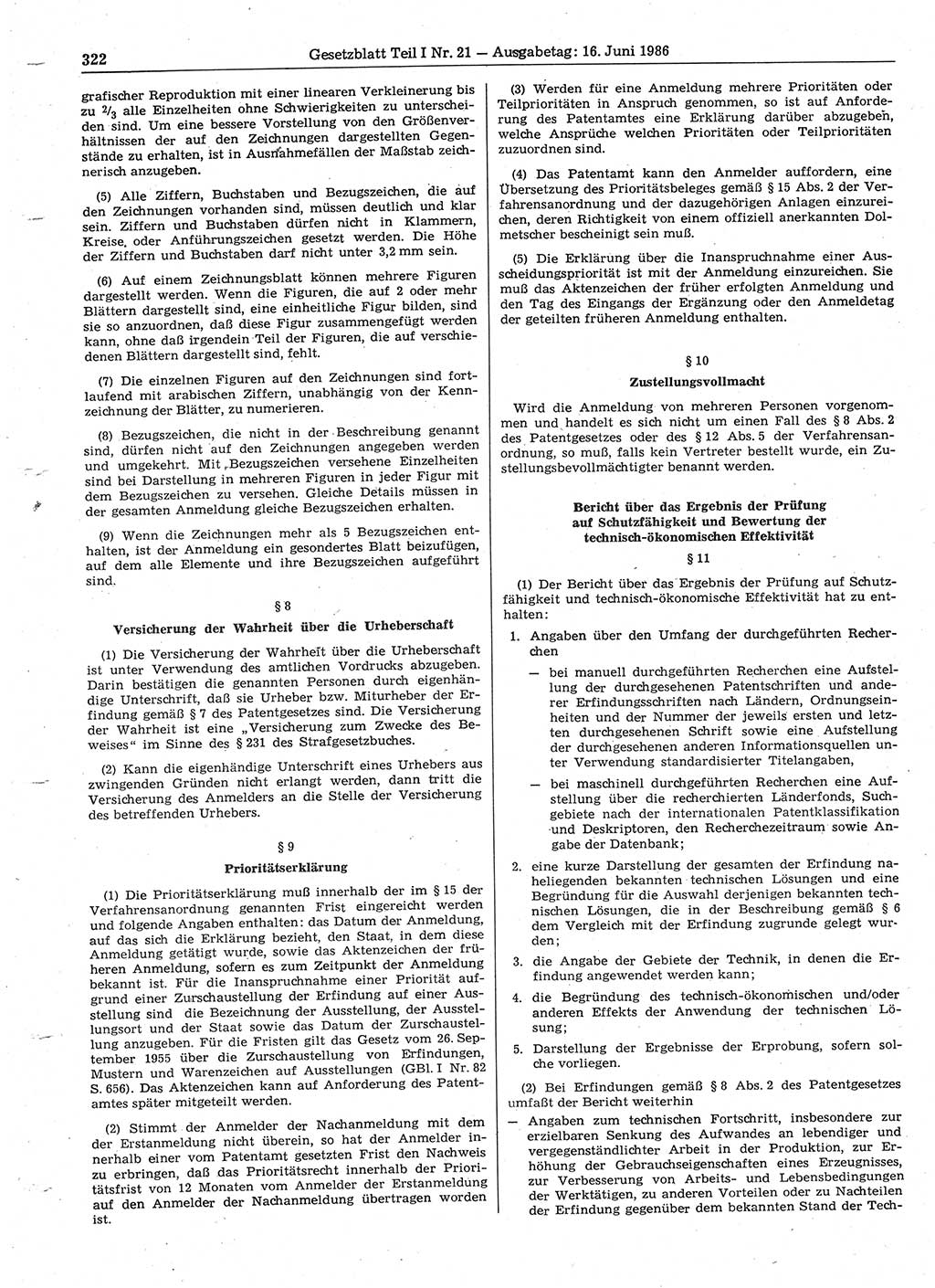 Gesetzblatt (GBl.) der Deutschen Demokratischen Republik (DDR) Teil Ⅰ 1986, Seite 322 (GBl. DDR Ⅰ 1986, S. 322)
