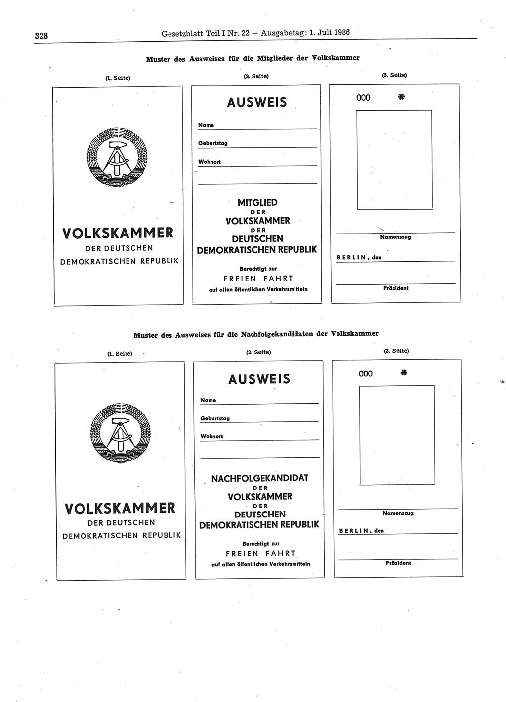 Gesetzblatt (GBl.) der Deutschen Demokratischen Republik (DDR) Teil Ⅰ 1986, Seite 328 (GBl. DDR Ⅰ 1986, S. 328)