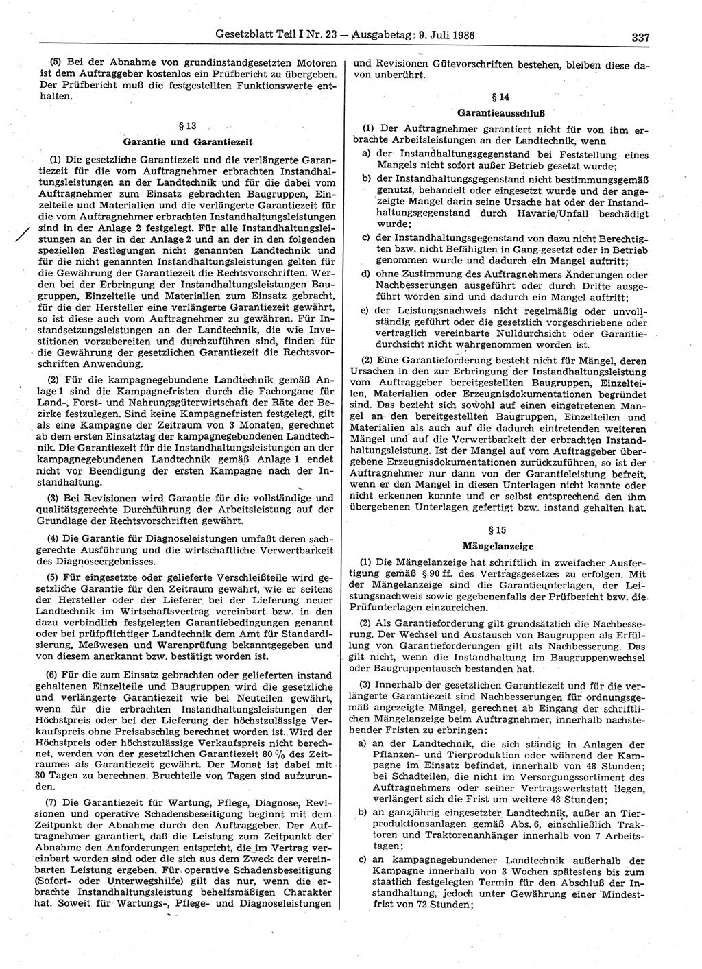 Gesetzblatt (GBl.) der Deutschen Demokratischen Republik (DDR) Teil Ⅰ 1986, Seite 337 (GBl. DDR Ⅰ 1986, S. 337)