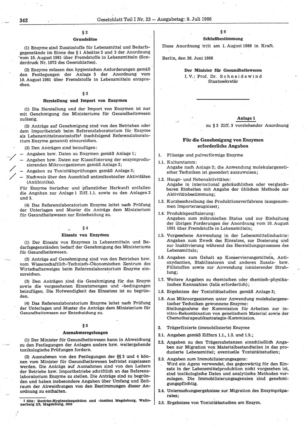 Gesetzblatt (GBl.) der Deutschen Demokratischen Republik (DDR) Teil Ⅰ 1986, Seite 342 (GBl. DDR Ⅰ 1986, S. 342)