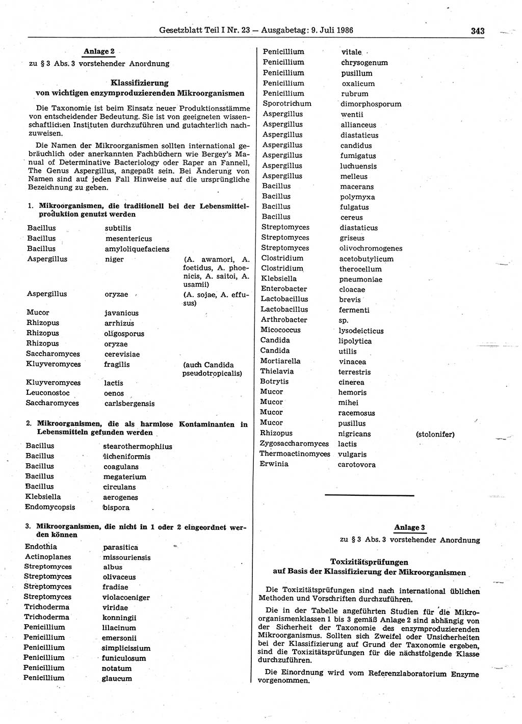 Gesetzblatt (GBl.) der Deutschen Demokratischen Republik (DDR) Teil Ⅰ 1986, Seite 343 (GBl. DDR Ⅰ 1986, S. 343)