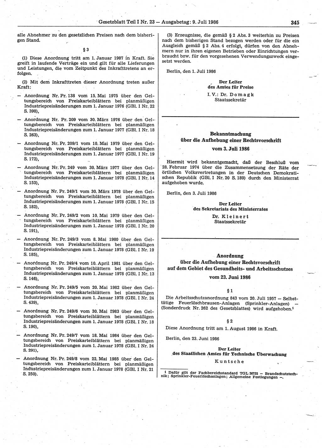 Gesetzblatt (GBl.) der Deutschen Demokratischen Republik (DDR) Teil Ⅰ 1986, Seite 345 (GBl. DDR Ⅰ 1986, S. 345)
