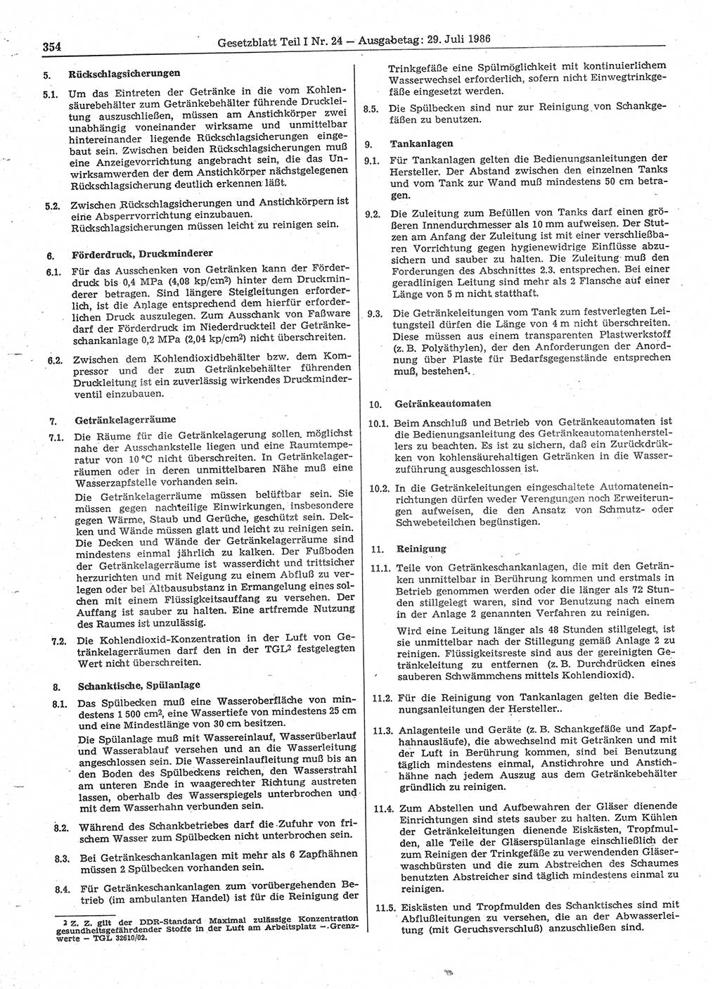 Gesetzblatt (GBl.) der Deutschen Demokratischen Republik (DDR) Teil Ⅰ 1986, Seite 354 (GBl. DDR Ⅰ 1986, S. 354)