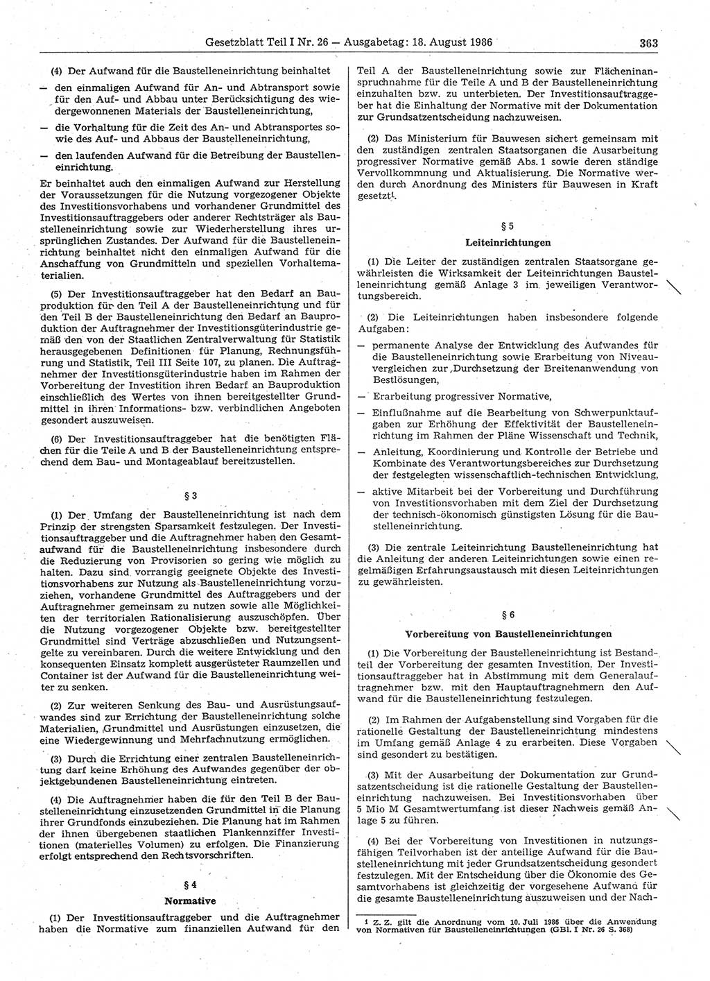 Gesetzblatt (GBl.) der Deutschen Demokratischen Republik (DDR) Teil Ⅰ 1986, Seite 363 (GBl. DDR Ⅰ 1986, S. 363)