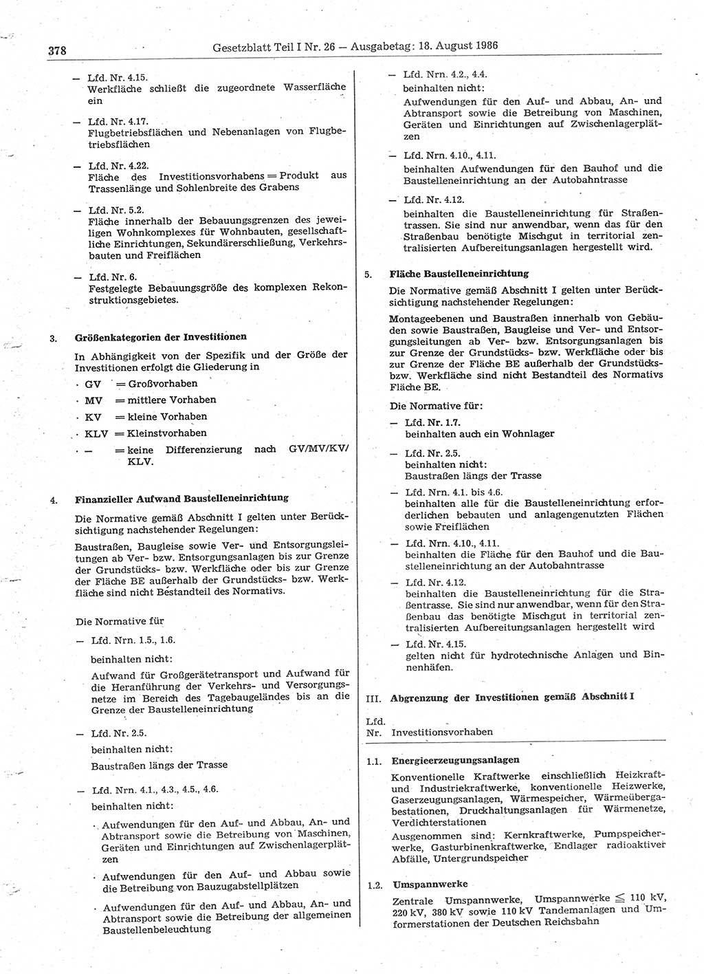 Gesetzblatt (GBl.) der Deutschen Demokratischen Republik (DDR) Teil Ⅰ 1986, Seite 378 (GBl. DDR Ⅰ 1986, S. 378)