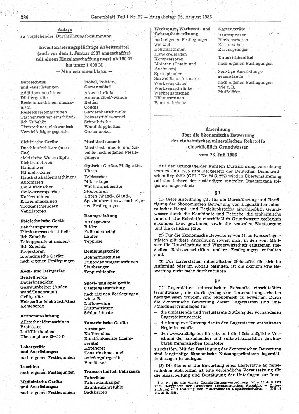 Gesetzblatt (GBl.) der Deutschen Demokratischen Republik (DDR) Teil Ⅰ 1986, Seite 386 (GBl. DDR Ⅰ 1986, S. 386)