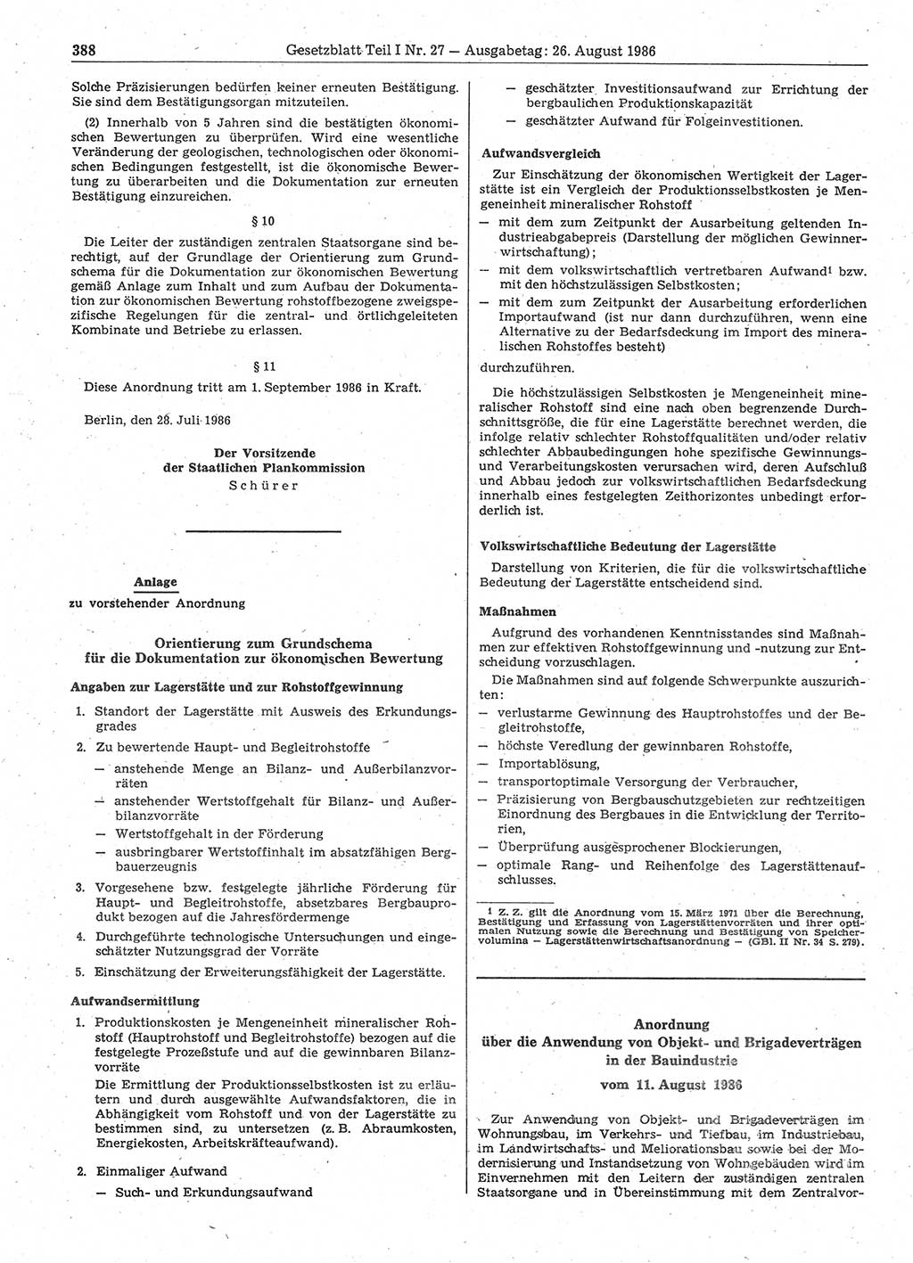 Gesetzblatt (GBl.) der Deutschen Demokratischen Republik (DDR) Teil Ⅰ 1986, Seite 388 (GBl. DDR Ⅰ 1986, S. 388)
