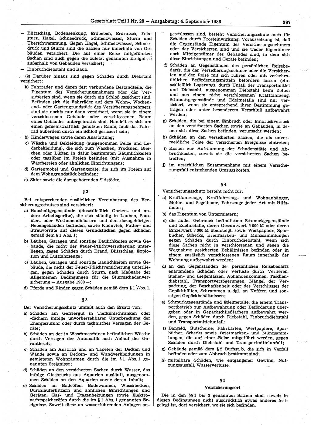 Gesetzblatt (GBl.) der Deutschen Demokratischen Republik (DDR) Teil Ⅰ 1986, Seite 397 (GBl. DDR Ⅰ 1986, S. 397)
