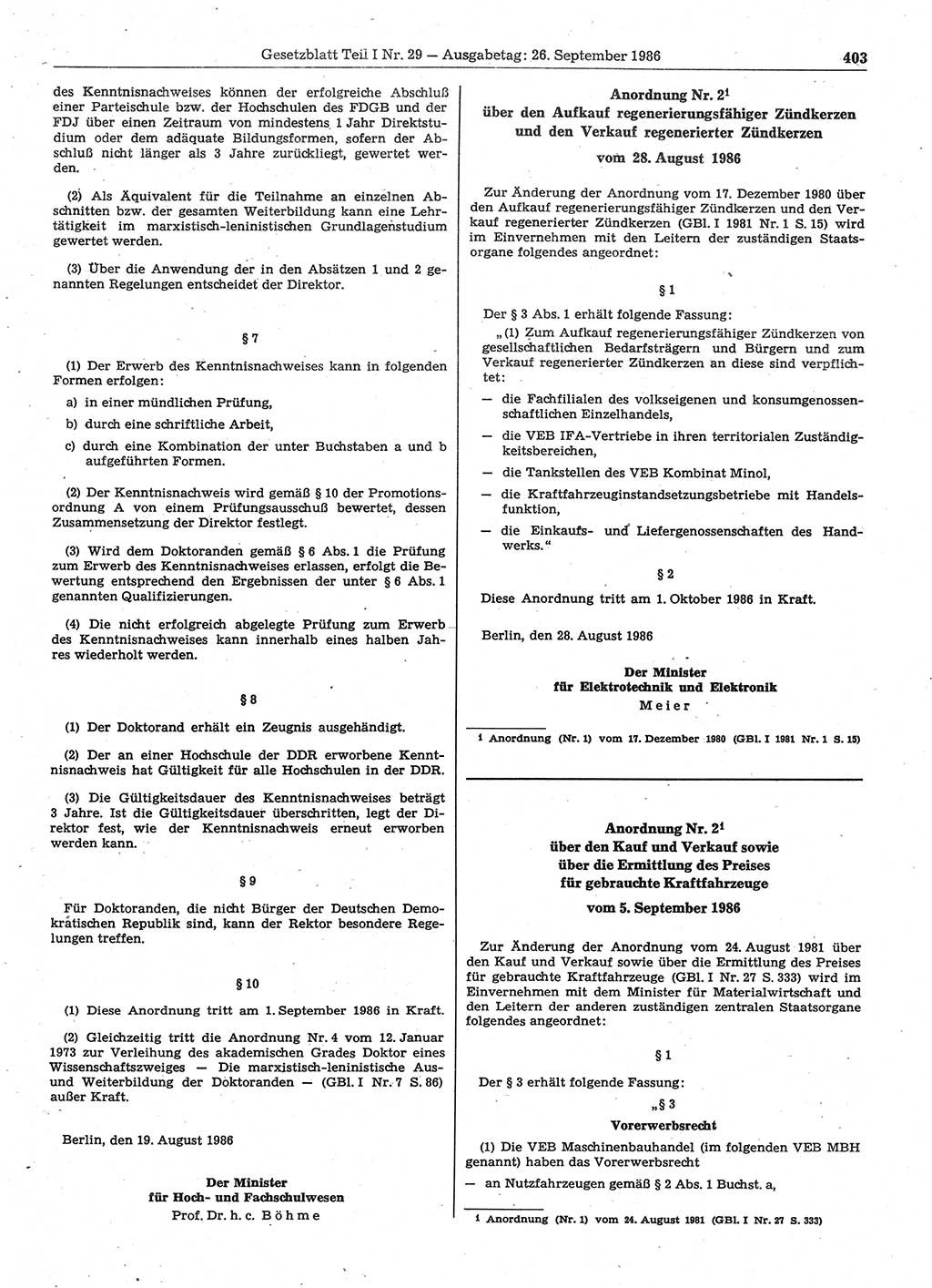 Gesetzblatt (GBl.) der Deutschen Demokratischen Republik (DDR) Teil Ⅰ 1986, Seite 403 (GBl. DDR Ⅰ 1986, S. 403)