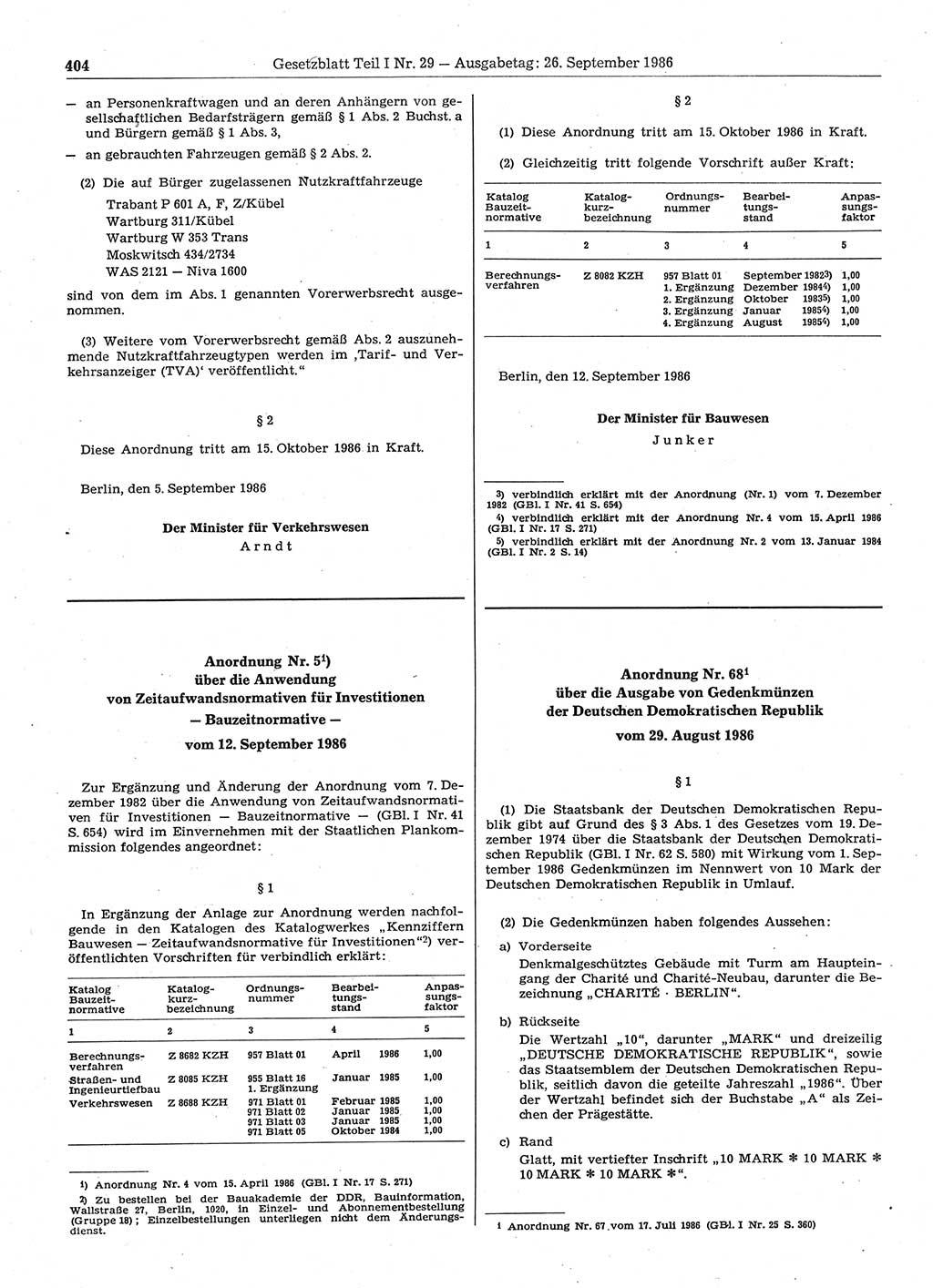 Gesetzblatt (GBl.) der Deutschen Demokratischen Republik (DDR) Teil Ⅰ 1986, Seite 404 (GBl. DDR Ⅰ 1986, S. 404)
