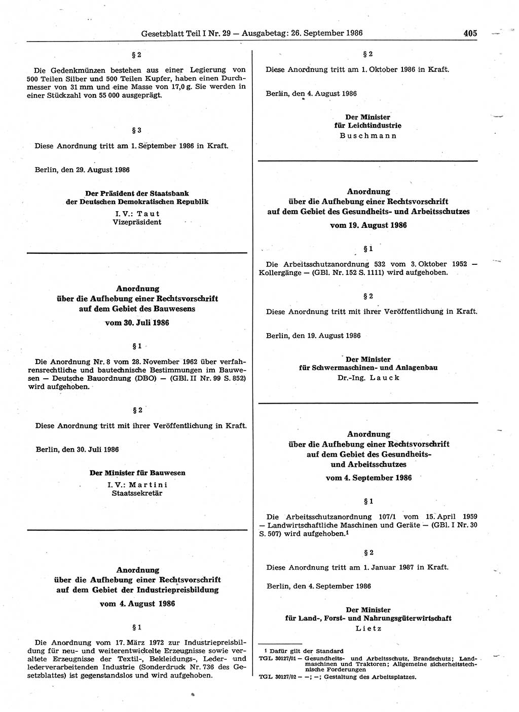 Gesetzblatt (GBl.) der Deutschen Demokratischen Republik (DDR) Teil Ⅰ 1986, Seite 405 (GBl. DDR Ⅰ 1986, S. 405)