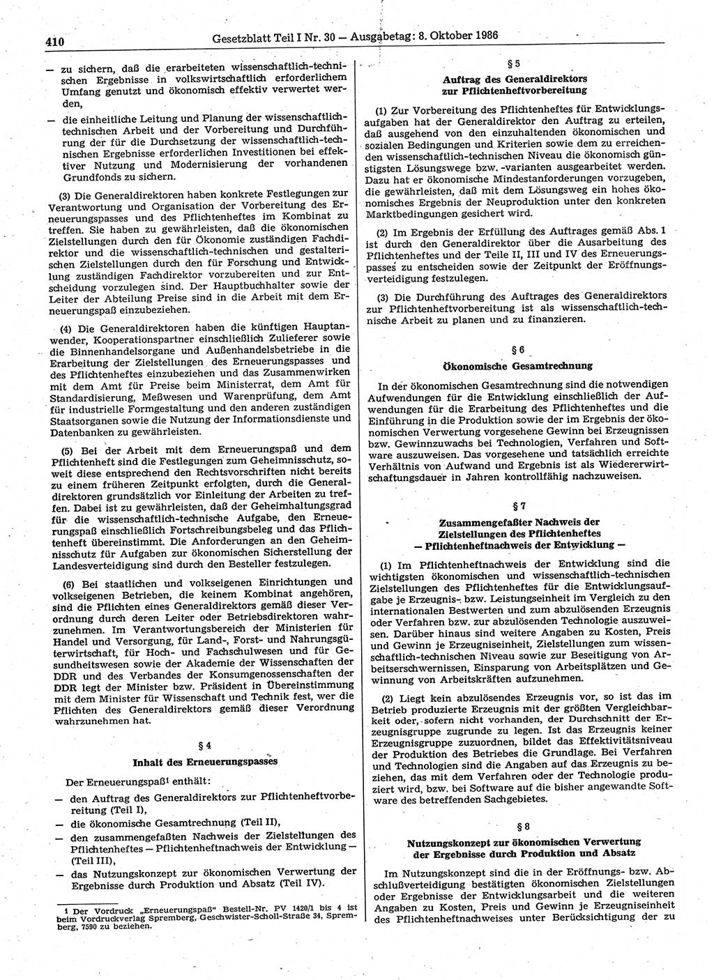 Gesetzblatt (GBl.) der Deutschen Demokratischen Republik (DDR) Teil Ⅰ 1986, Seite 410 (GBl. DDR Ⅰ 1986, S. 410)