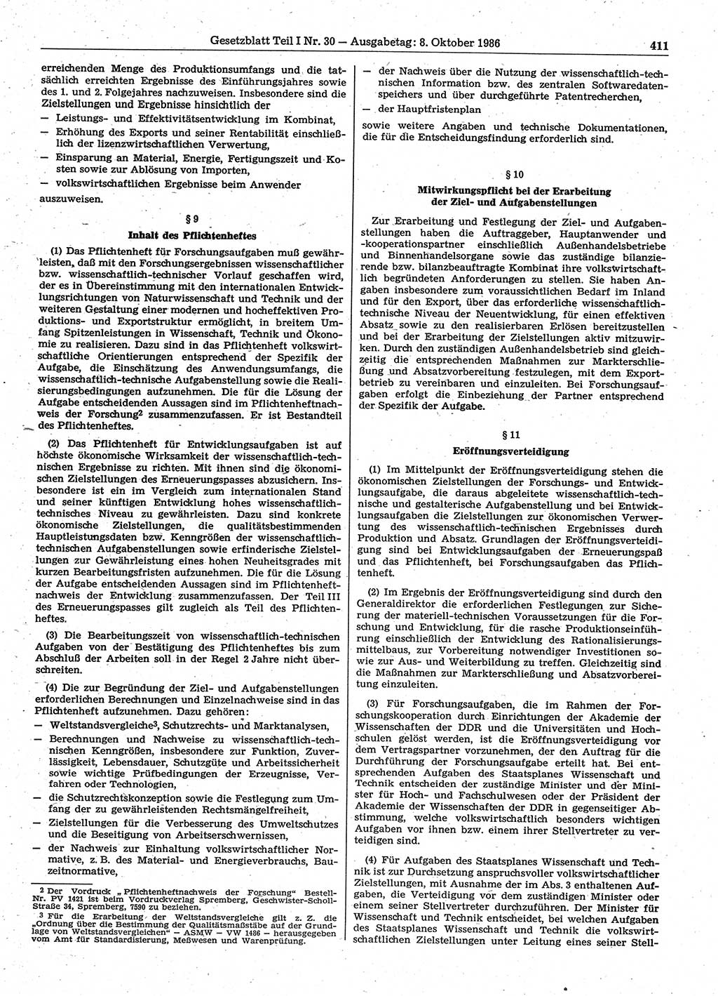 Gesetzblatt (GBl.) der Deutschen Demokratischen Republik (DDR) Teil Ⅰ 1986, Seite 411 (GBl. DDR Ⅰ 1986, S. 411)