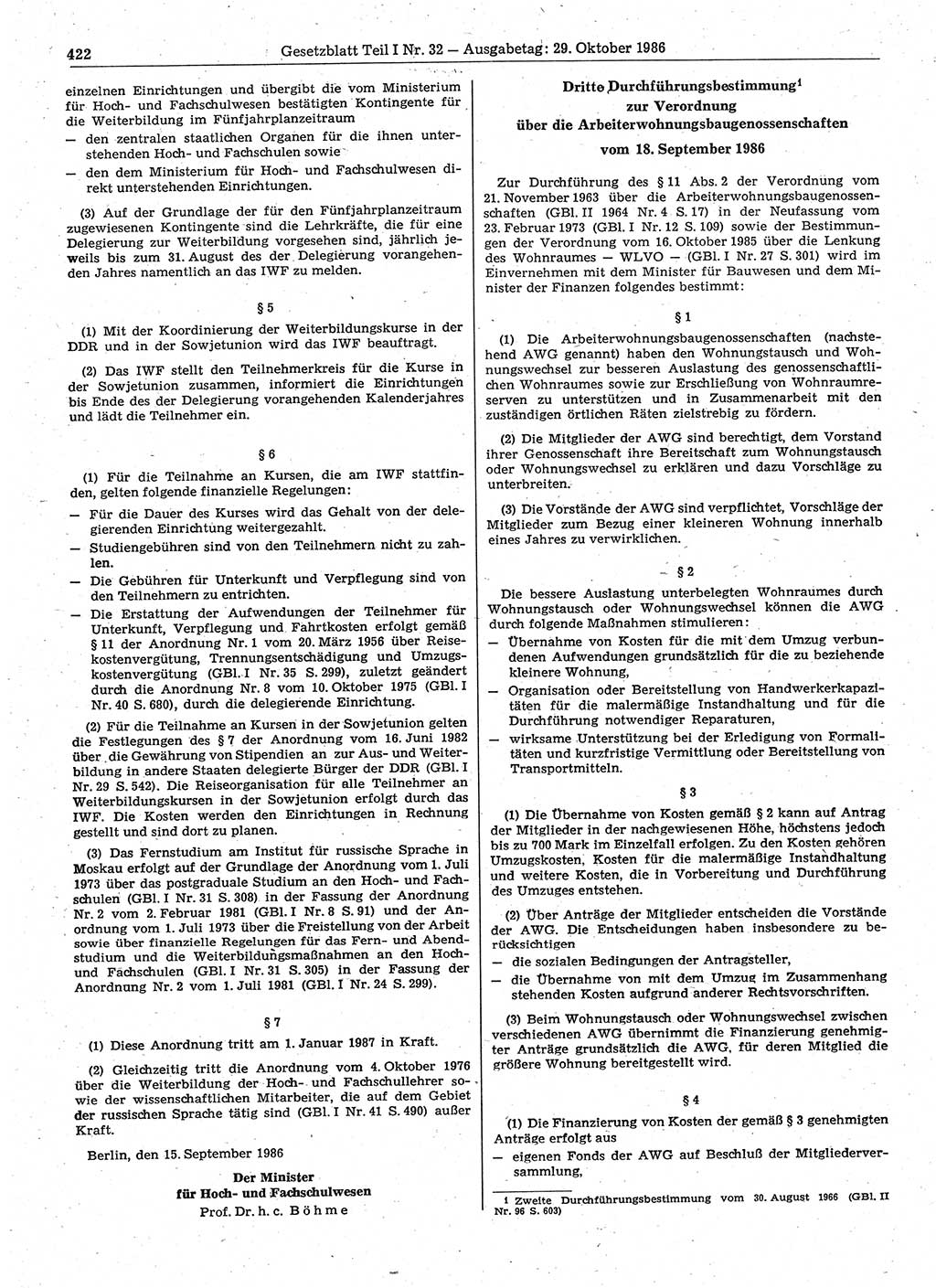 Gesetzblatt (GBl.) der Deutschen Demokratischen Republik (DDR) Teil Ⅰ 1986, Seite 422 (GBl. DDR Ⅰ 1986, S. 422)