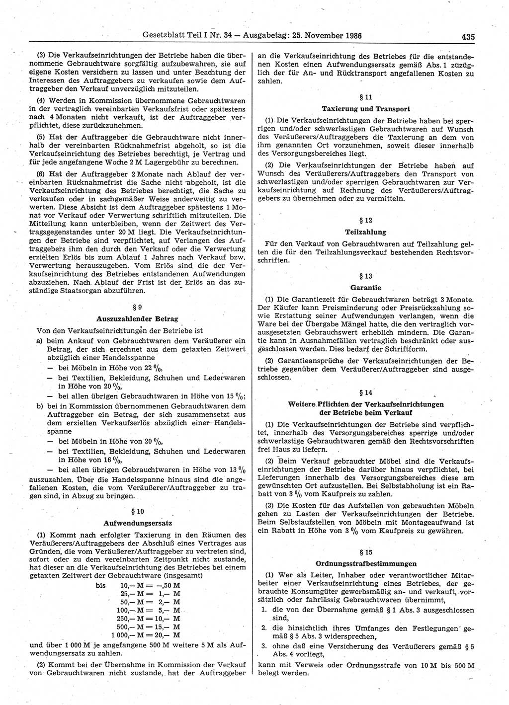 Gesetzblatt (GBl.) der Deutschen Demokratischen Republik (DDR) Teil Ⅰ 1986, Seite 435 (GBl. DDR Ⅰ 1986, S. 435)