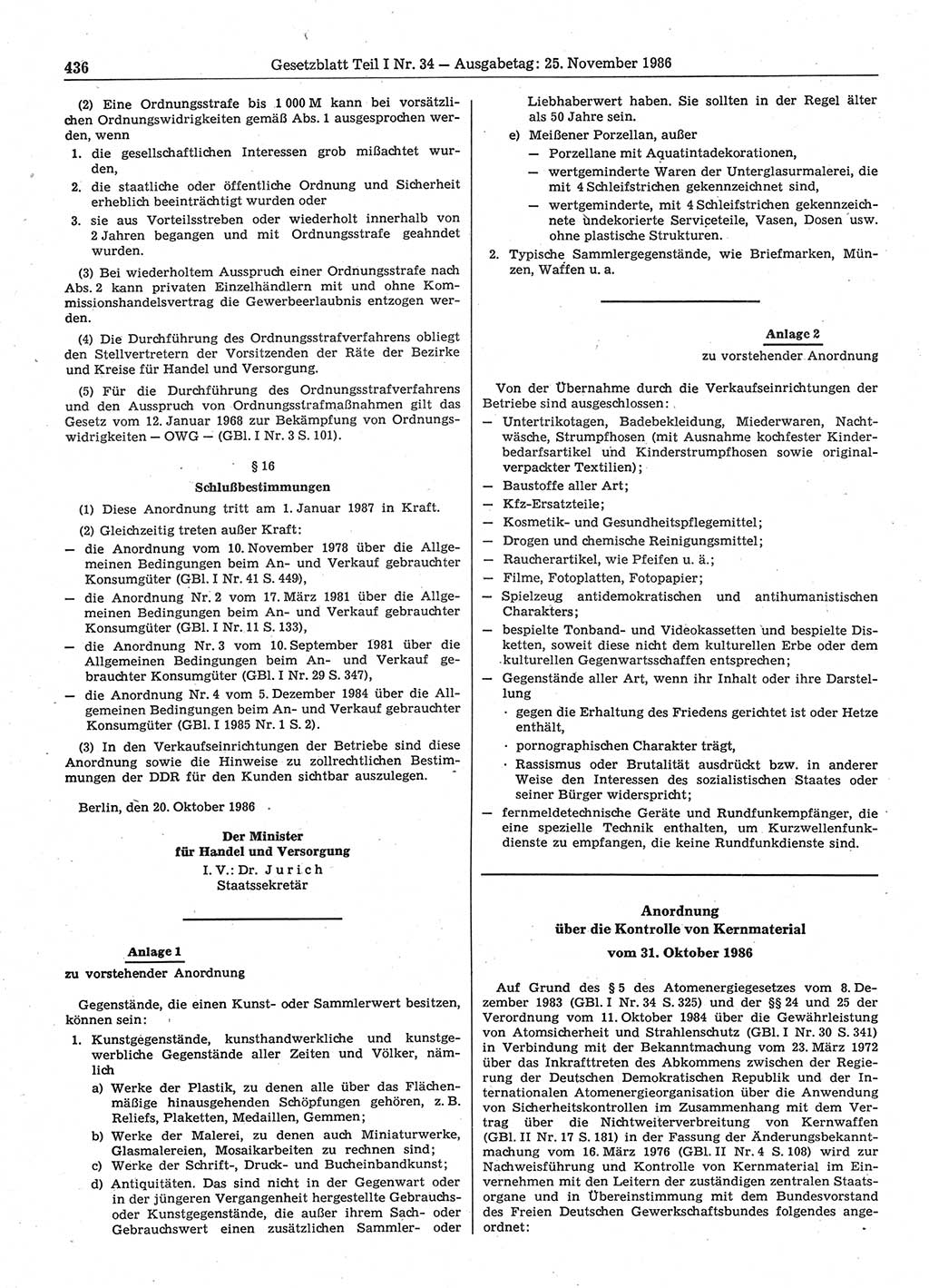 Gesetzblatt (GBl.) der Deutschen Demokratischen Republik (DDR) Teil Ⅰ 1986, Seite 436 (GBl. DDR Ⅰ 1986, S. 436)