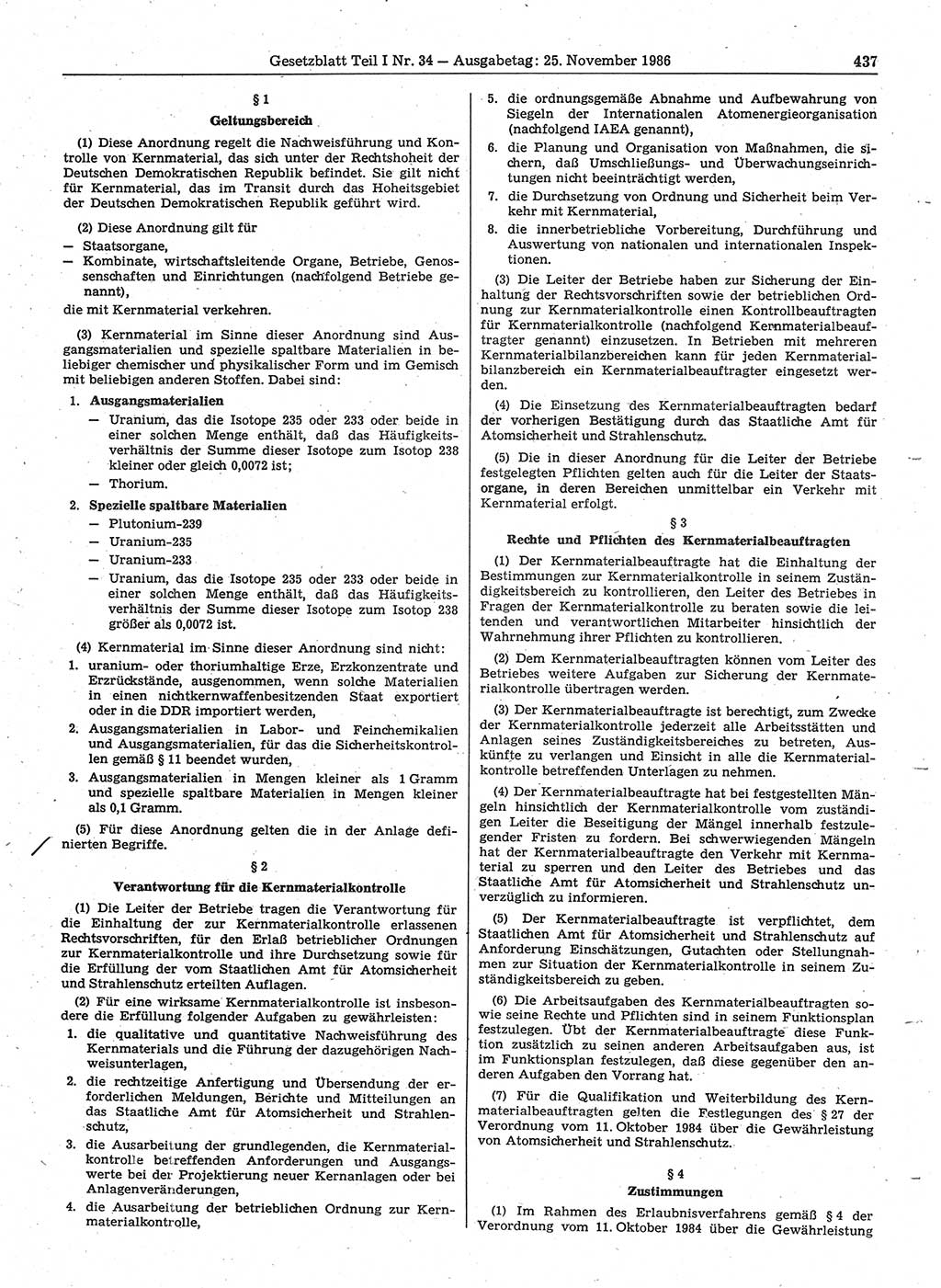 Gesetzblatt (GBl.) der Deutschen Demokratischen Republik (DDR) Teil Ⅰ 1986, Seite 437 (GBl. DDR Ⅰ 1986, S. 437)