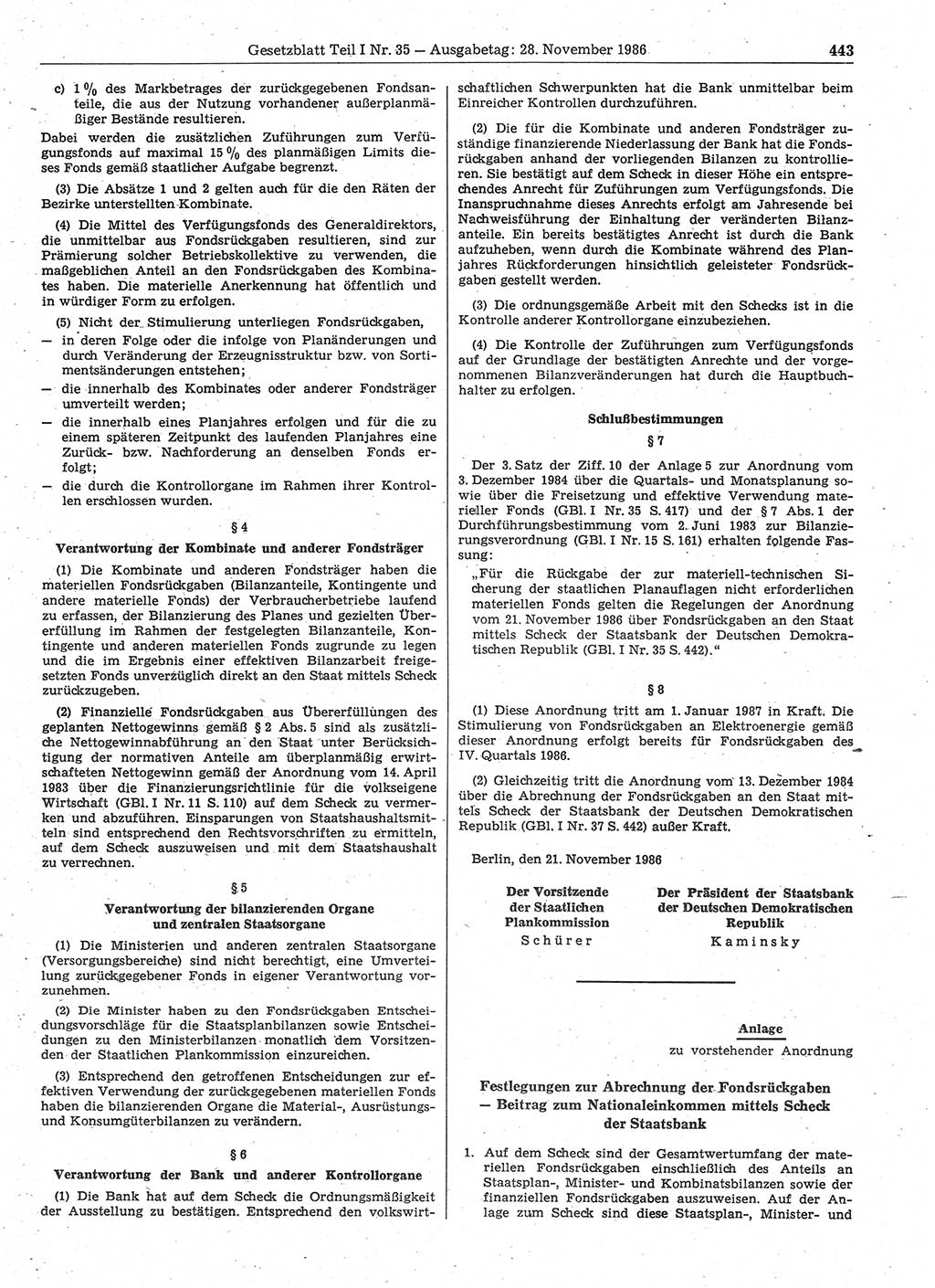 Gesetzblatt (GBl.) der Deutschen Demokratischen Republik (DDR) Teil Ⅰ 1986, Seite 443 (GBl. DDR Ⅰ 1986, S. 443)