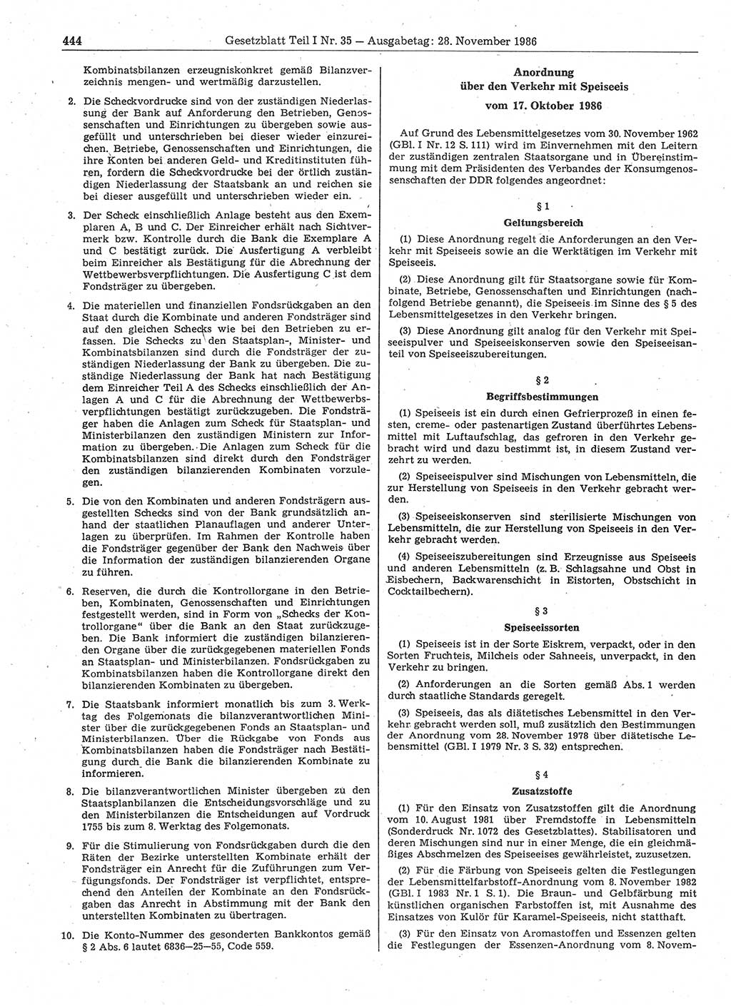 Gesetzblatt (GBl.) der Deutschen Demokratischen Republik (DDR) Teil Ⅰ 1986, Seite 444 (GBl. DDR Ⅰ 1986, S. 444)