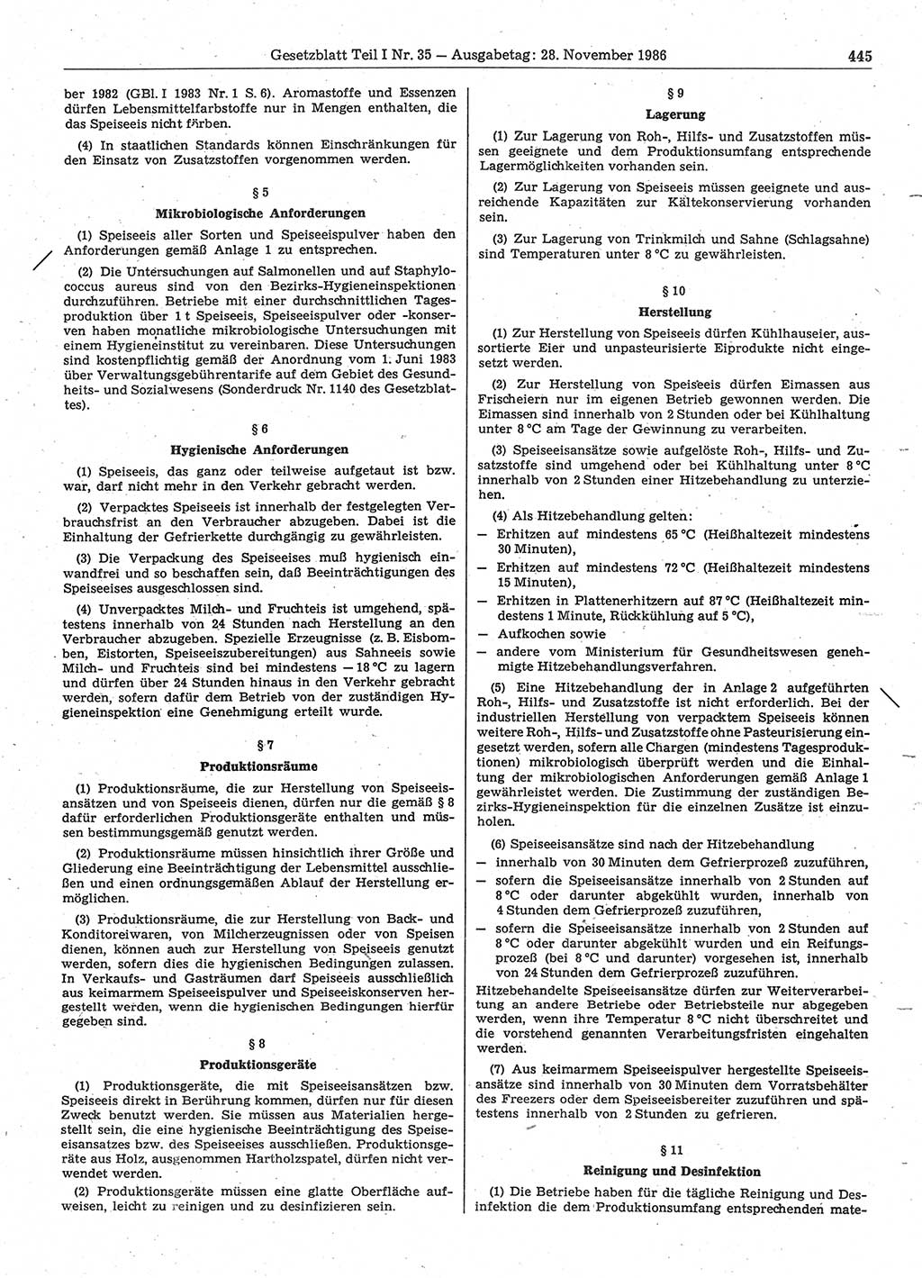 Gesetzblatt (GBl.) der Deutschen Demokratischen Republik (DDR) Teil Ⅰ 1986, Seite 445 (GBl. DDR Ⅰ 1986, S. 445)