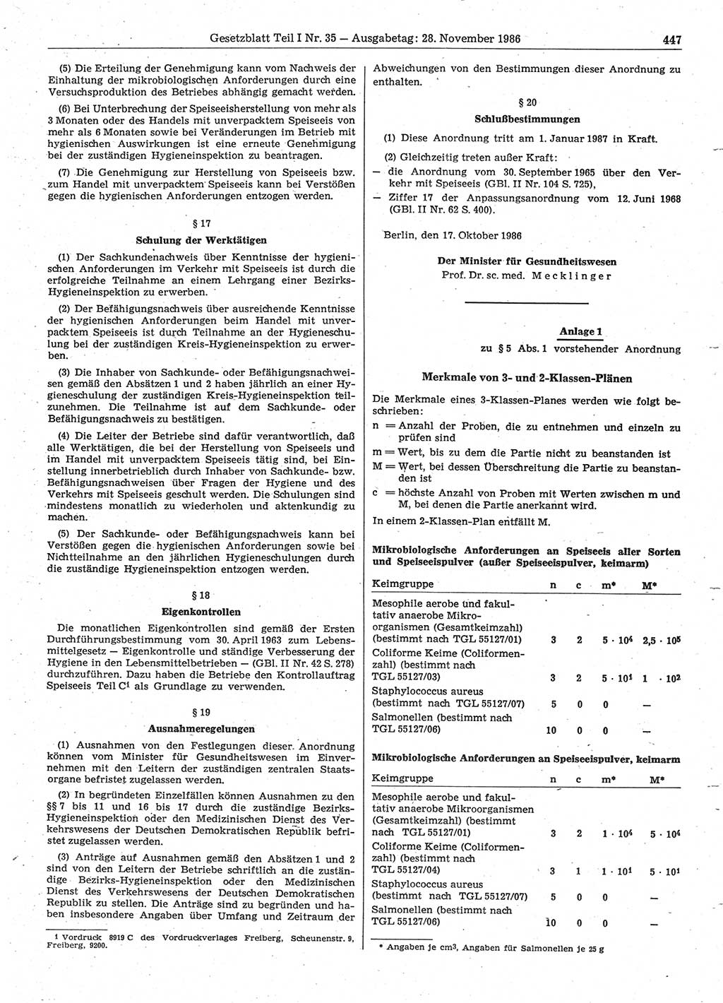 Gesetzblatt (GBl.) der Deutschen Demokratischen Republik (DDR) Teil Ⅰ 1986, Seite 447 (GBl. DDR Ⅰ 1986, S. 447)
