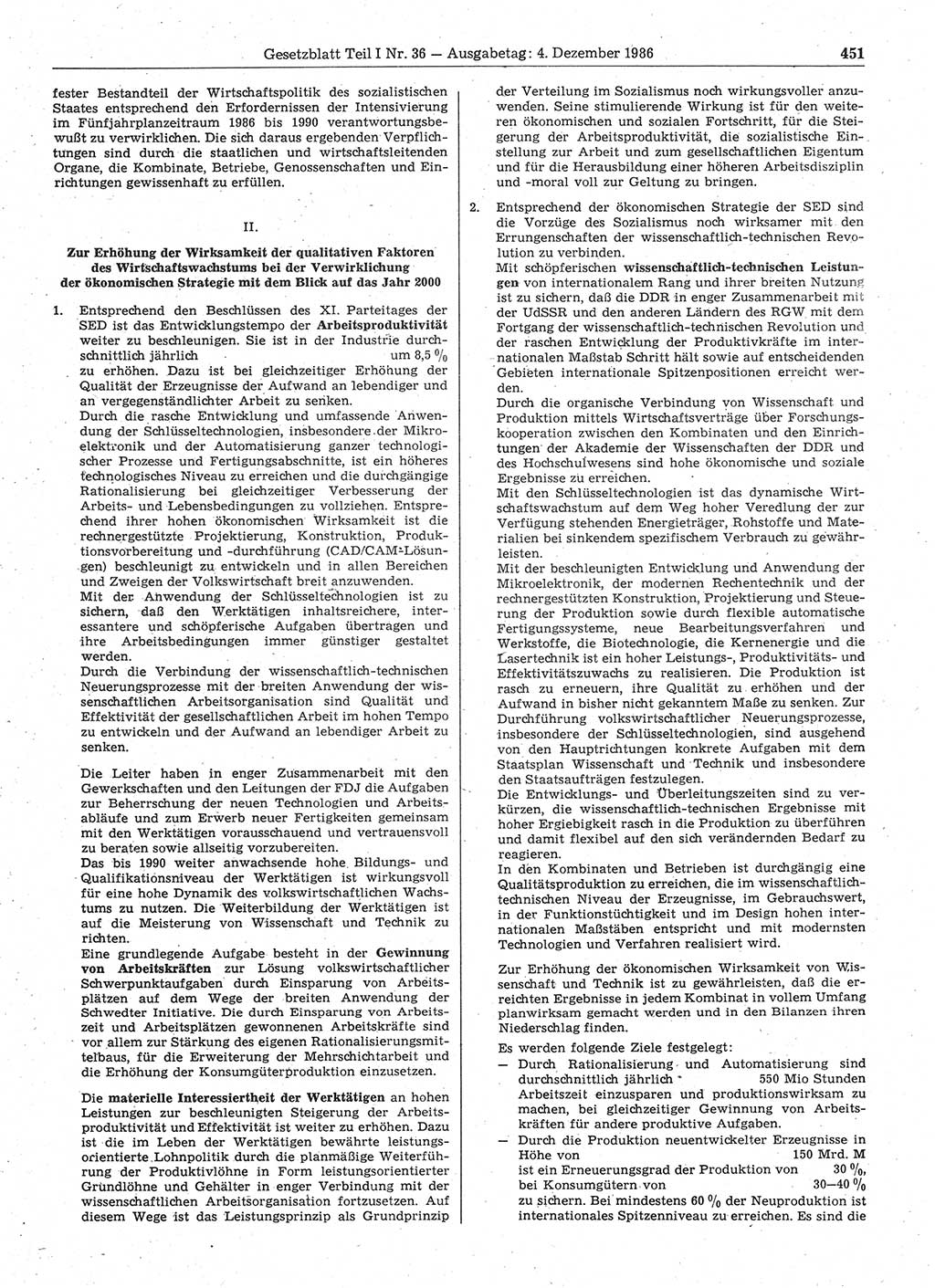 Gesetzblatt (GBl.) der Deutschen Demokratischen Republik (DDR) Teil Ⅰ 1986, Seite 451 (GBl. DDR Ⅰ 1986, S. 451)