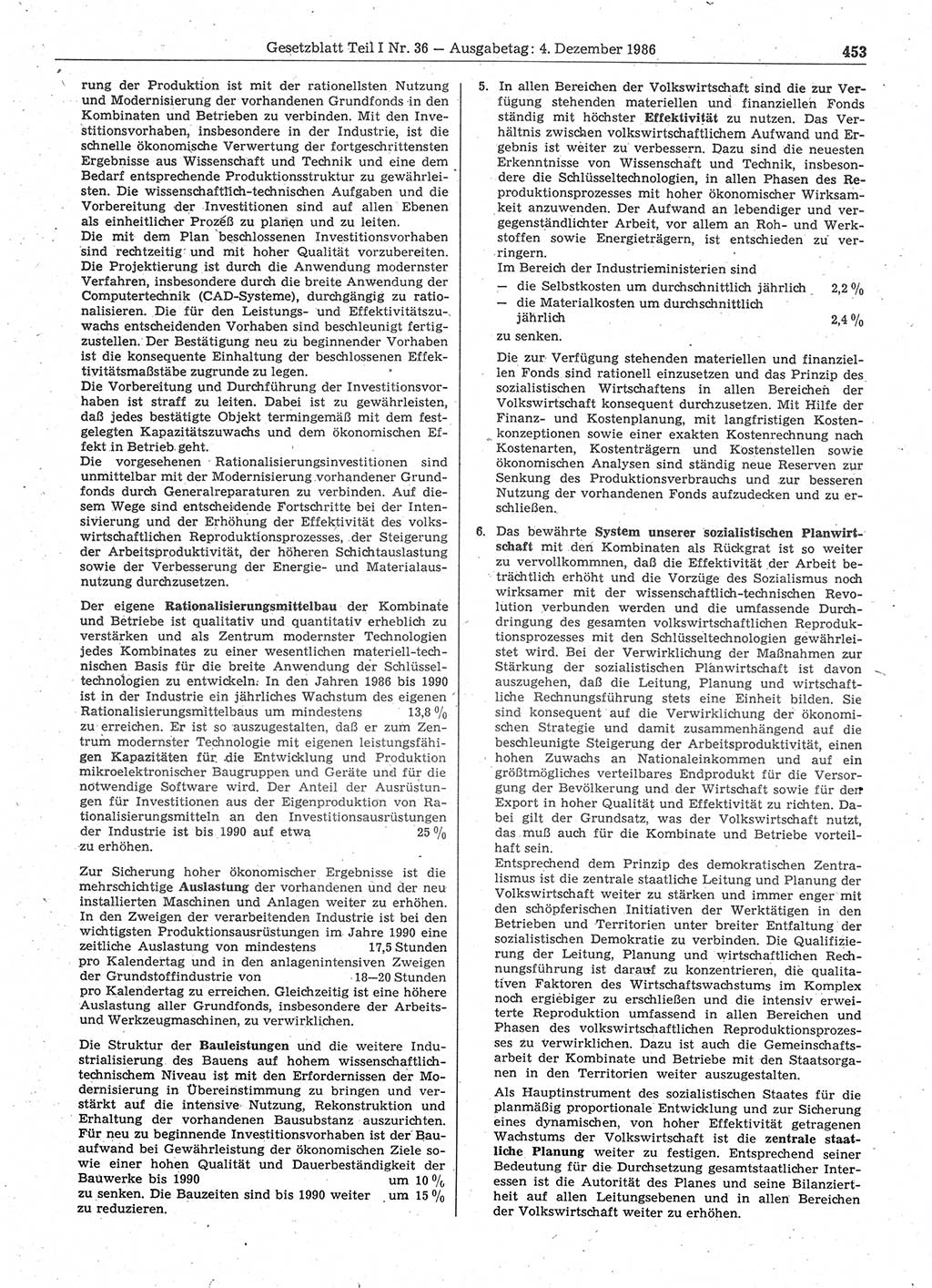 Gesetzblatt (GBl.) der Deutschen Demokratischen Republik (DDR) Teil Ⅰ 1986, Seite 453 (GBl. DDR Ⅰ 1986, S. 453)