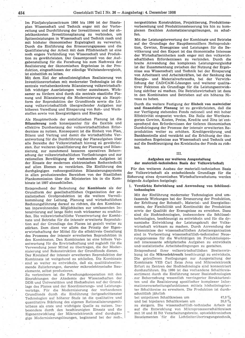 Gesetzblatt (GBl.) der Deutschen Demokratischen Republik (DDR) Teil Ⅰ 1986, Seite 454 (GBl. DDR Ⅰ 1986, S. 454)