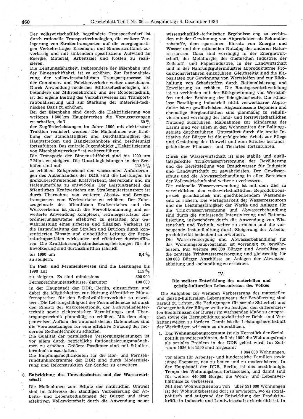 Gesetzblatt (GBl.) der Deutschen Demokratischen Republik (DDR) Teil Ⅰ 1986, Seite 460 (GBl. DDR Ⅰ 1986, S. 460)