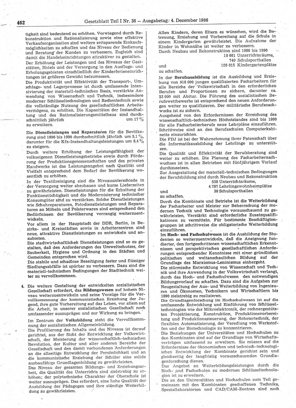 Gesetzblatt (GBl.) der Deutschen Demokratischen Republik (DDR) Teil Ⅰ 1986, Seite 462 (GBl. DDR Ⅰ 1986, S. 462)