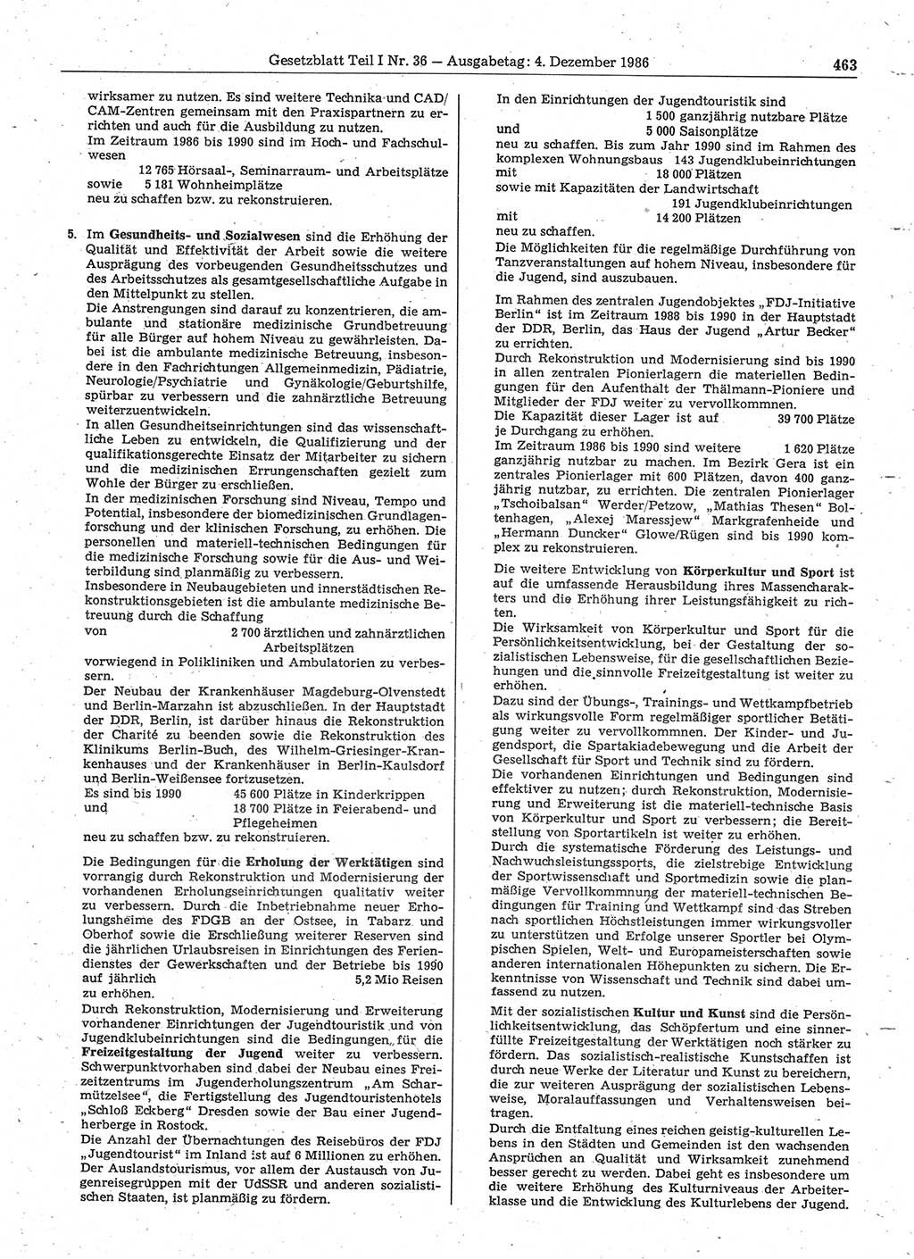Gesetzblatt (GBl.) der Deutschen Demokratischen Republik (DDR) Teil Ⅰ 1986, Seite 463 (GBl. DDR Ⅰ 1986, S. 463)