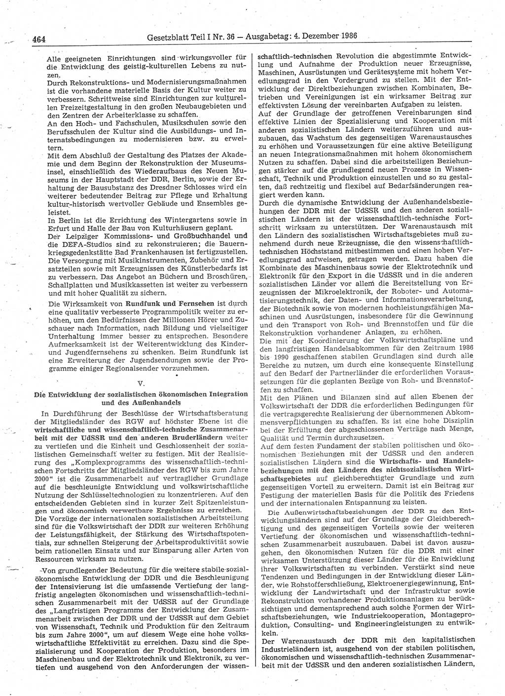 Gesetzblatt (GBl.) der Deutschen Demokratischen Republik (DDR) Teil Ⅰ 1986, Seite 464 (GBl. DDR Ⅰ 1986, S. 464)