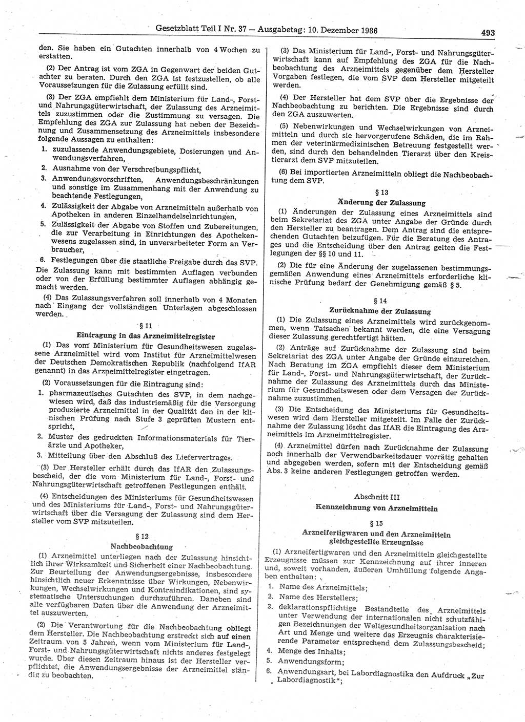 Gesetzblatt (GBl.) der Deutschen Demokratischen Republik (DDR) Teil Ⅰ 1986, Seite 493 (GBl. DDR Ⅰ 1986, S. 493)