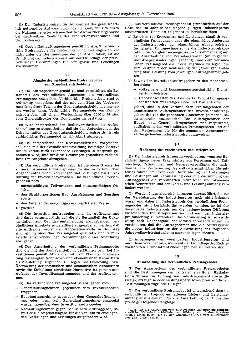 Gesetzblatt (GBl.) der Deutschen Demokratischen Republik (DDR) Teil Ⅰ 1986, Seite 506 (GBl. DDR Ⅰ 1986, S. 506)