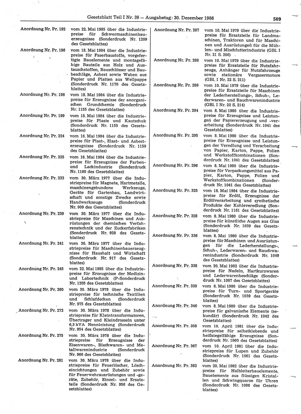 Gesetzblatt (GBl.) der Deutschen Demokratischen Republik (DDR) Teil Ⅰ 1986, Seite 509 (GBl. DDR Ⅰ 1986, S. 509)